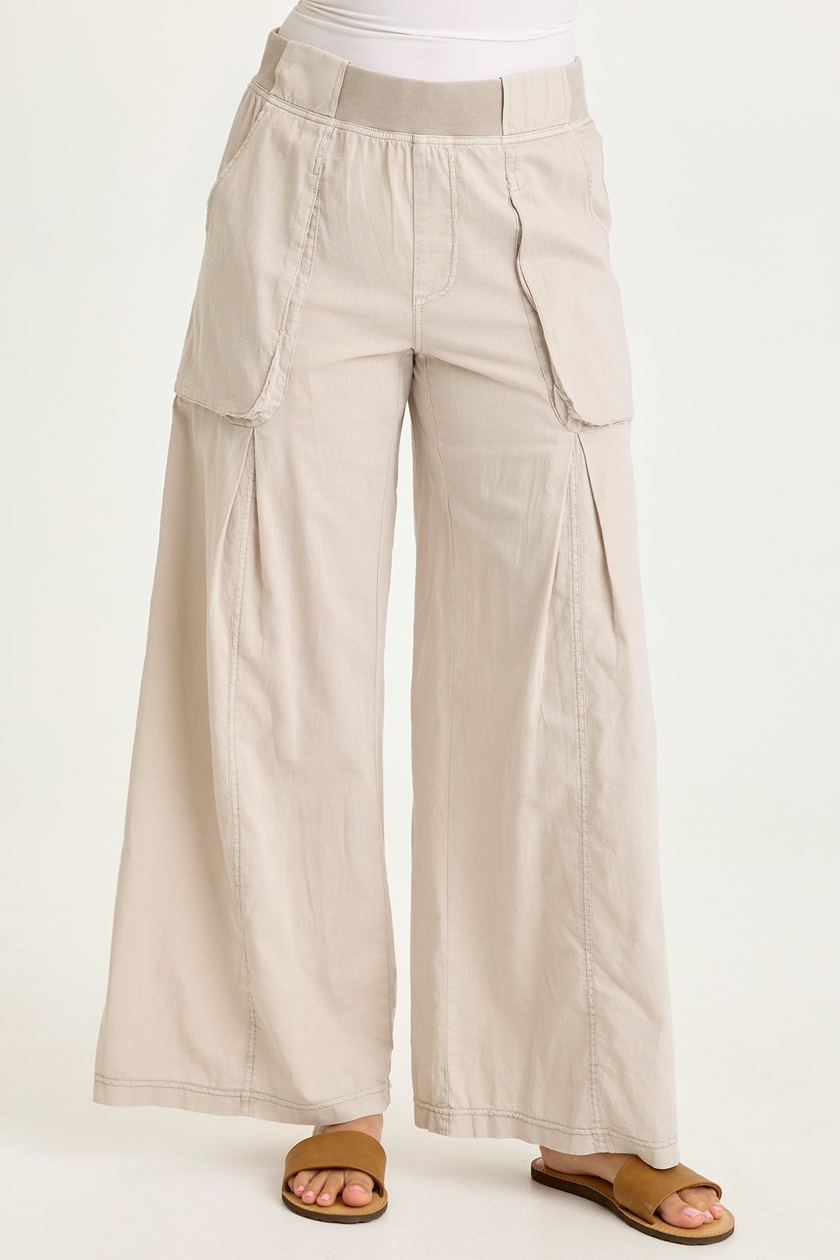 Wearables Charli Cotton Linen Inverted Box Pleats Pull-On Wide Leg