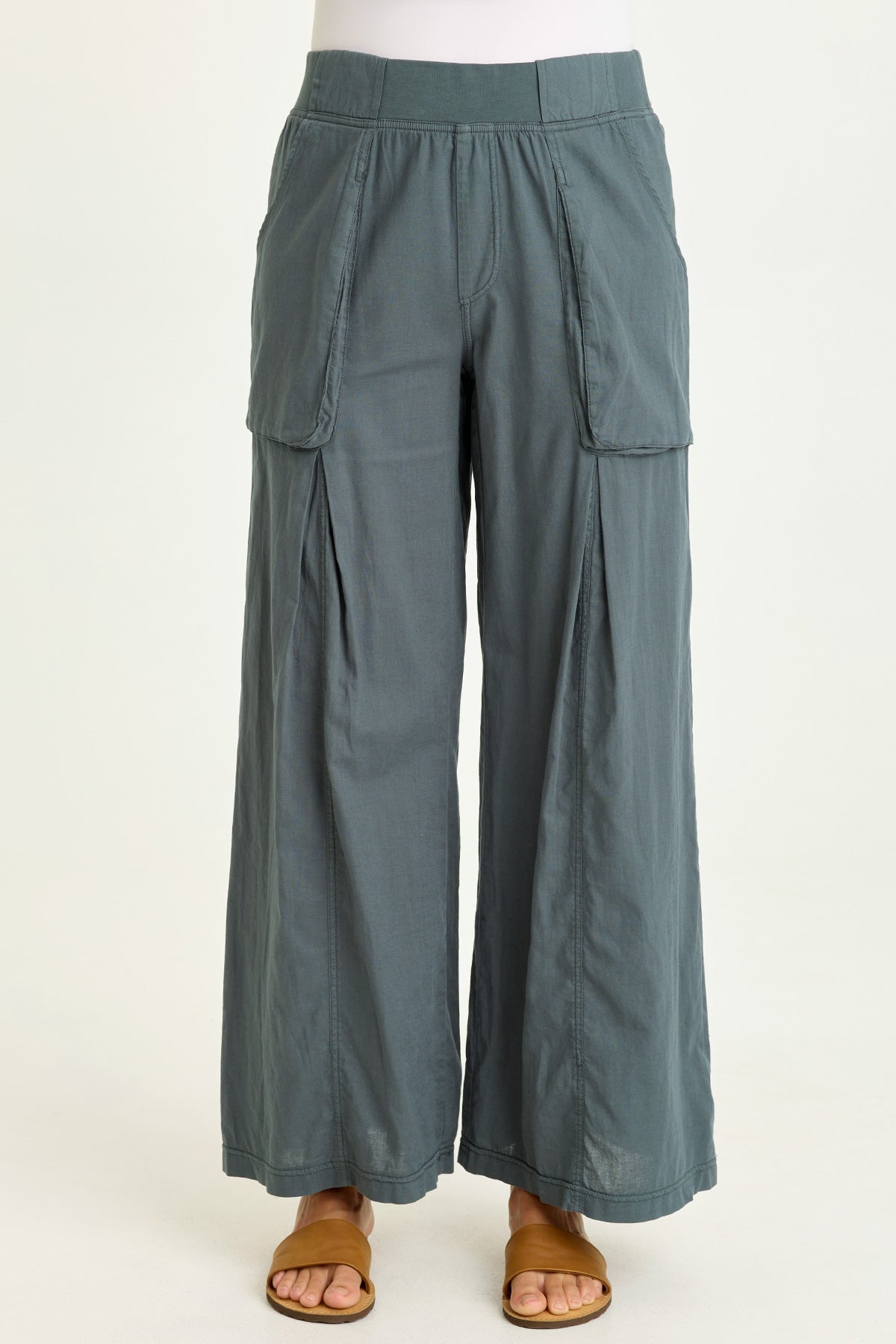 Wearables Charli Cotton Linen Inverted Box Pleats Pull-On Wide Leg