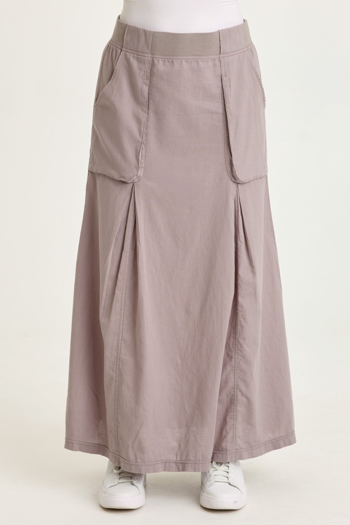 Wearables Emerie Cotton Linen Inverted Box Pleats Long Pull-On Skirt