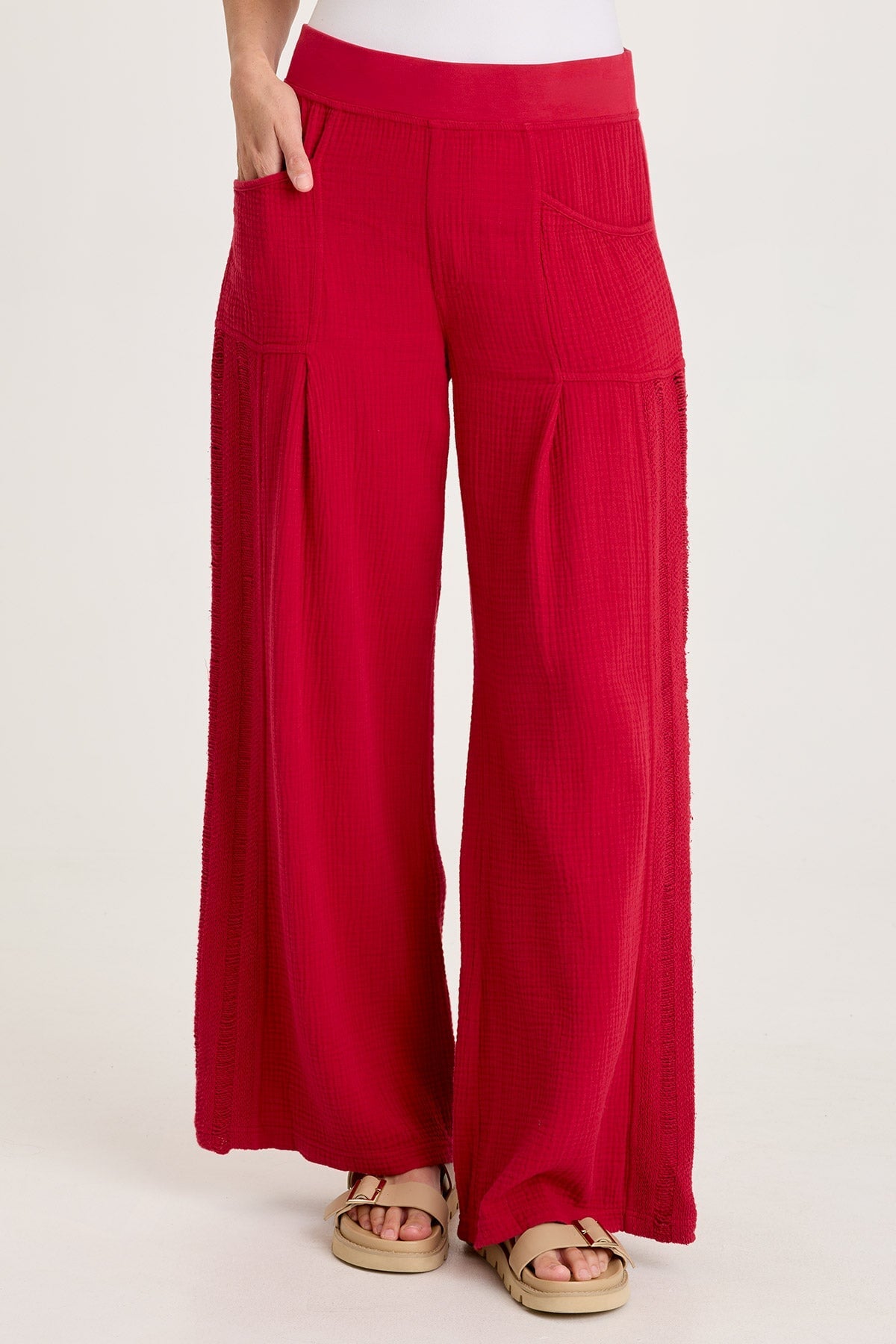 XCVI Elu Gauze Ladder Lace Trim Wide-Leg Pull-On Pant