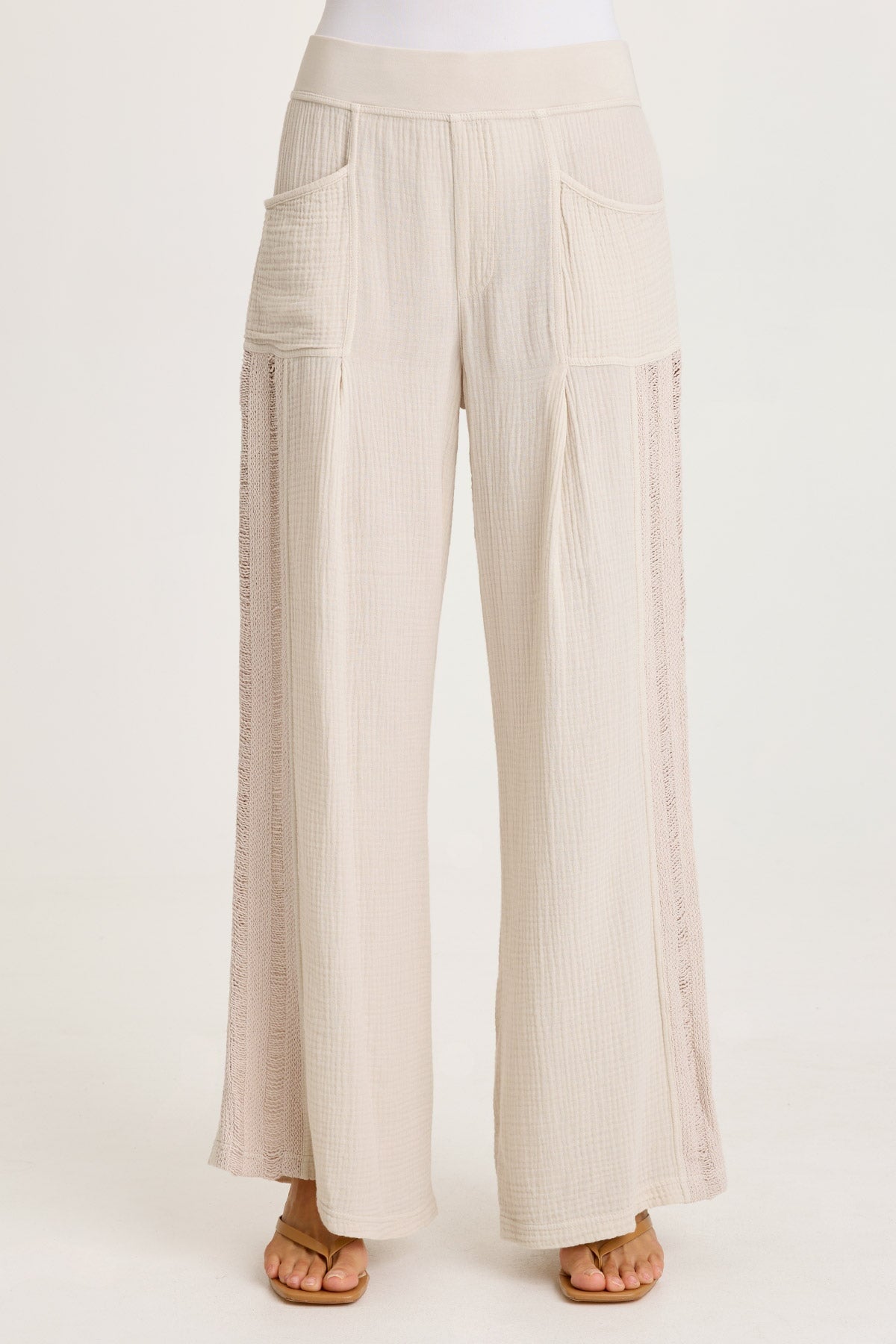XCVI Elu Gauze Ladder Lace Trim Wide-Leg Pull-On Pant