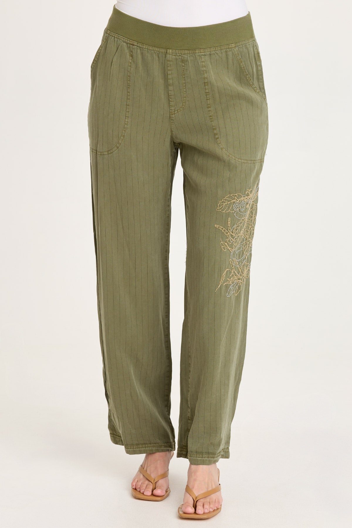 XCVI Carell Embroidered Pinstripe Pleated Leg Pant