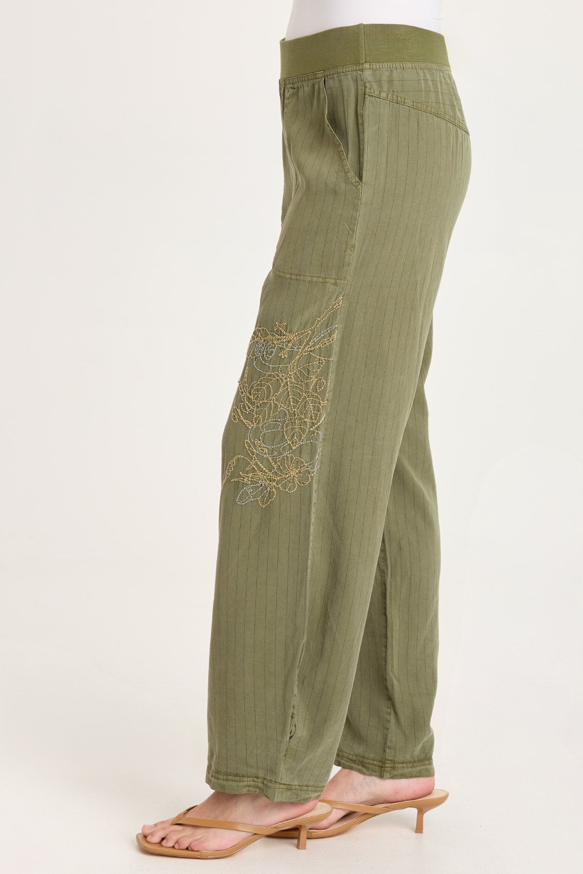 XCVI Carell Embroidered Pinstripe Pleated Leg Pant