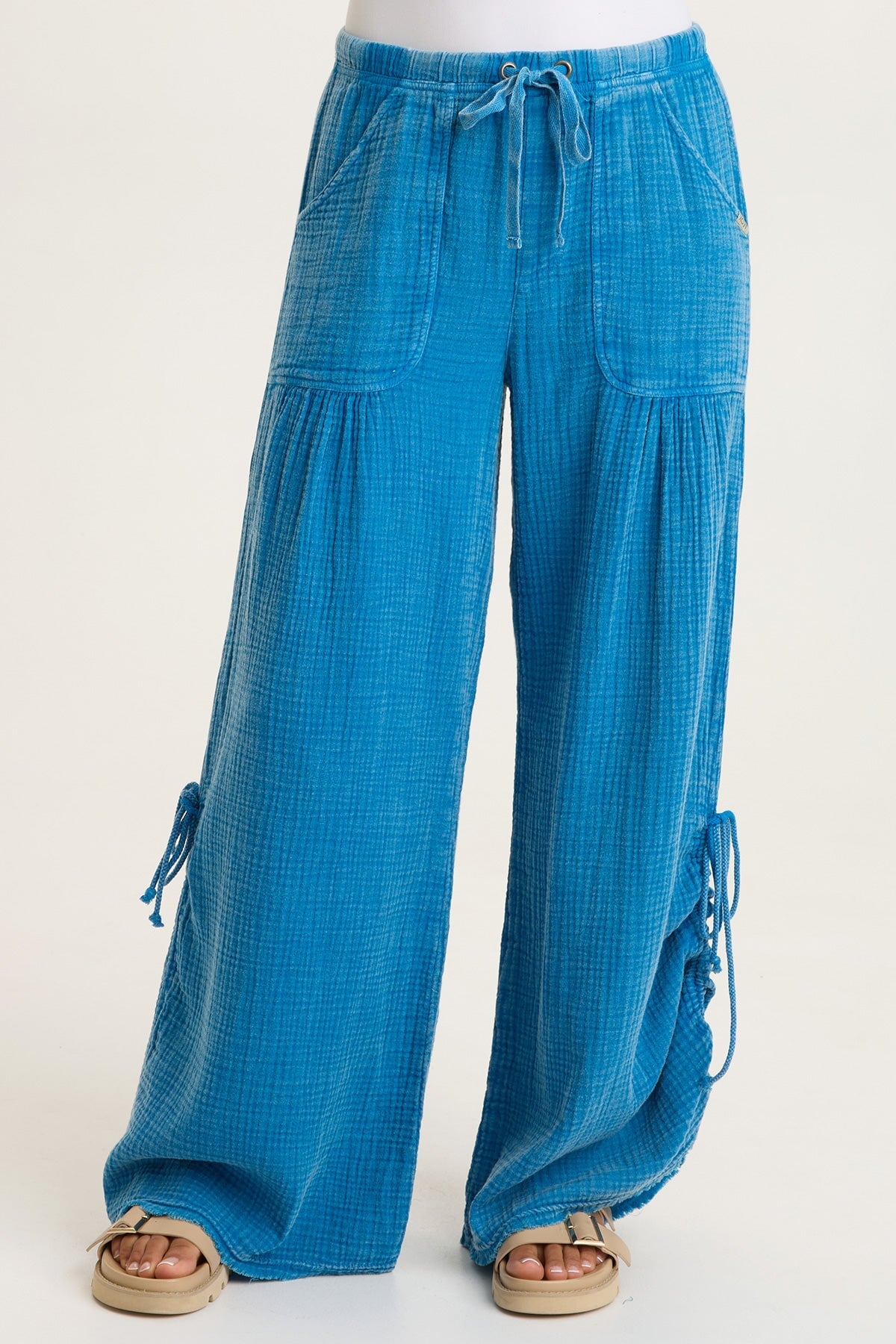 Muriel 100% Cotton Gauze Cincable Leg Pull-On Waist Wide-Leg Pant