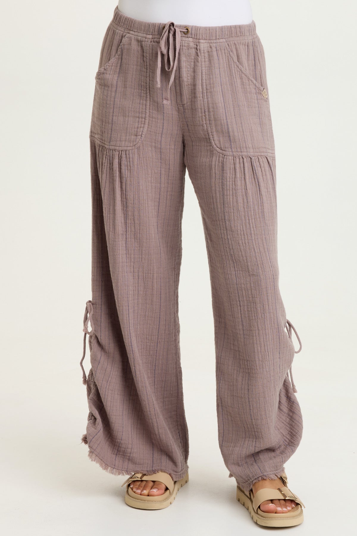Muriel Indigo Stripe Gauze Cincable Leg Pull-On Waist Wide-Leg Pant