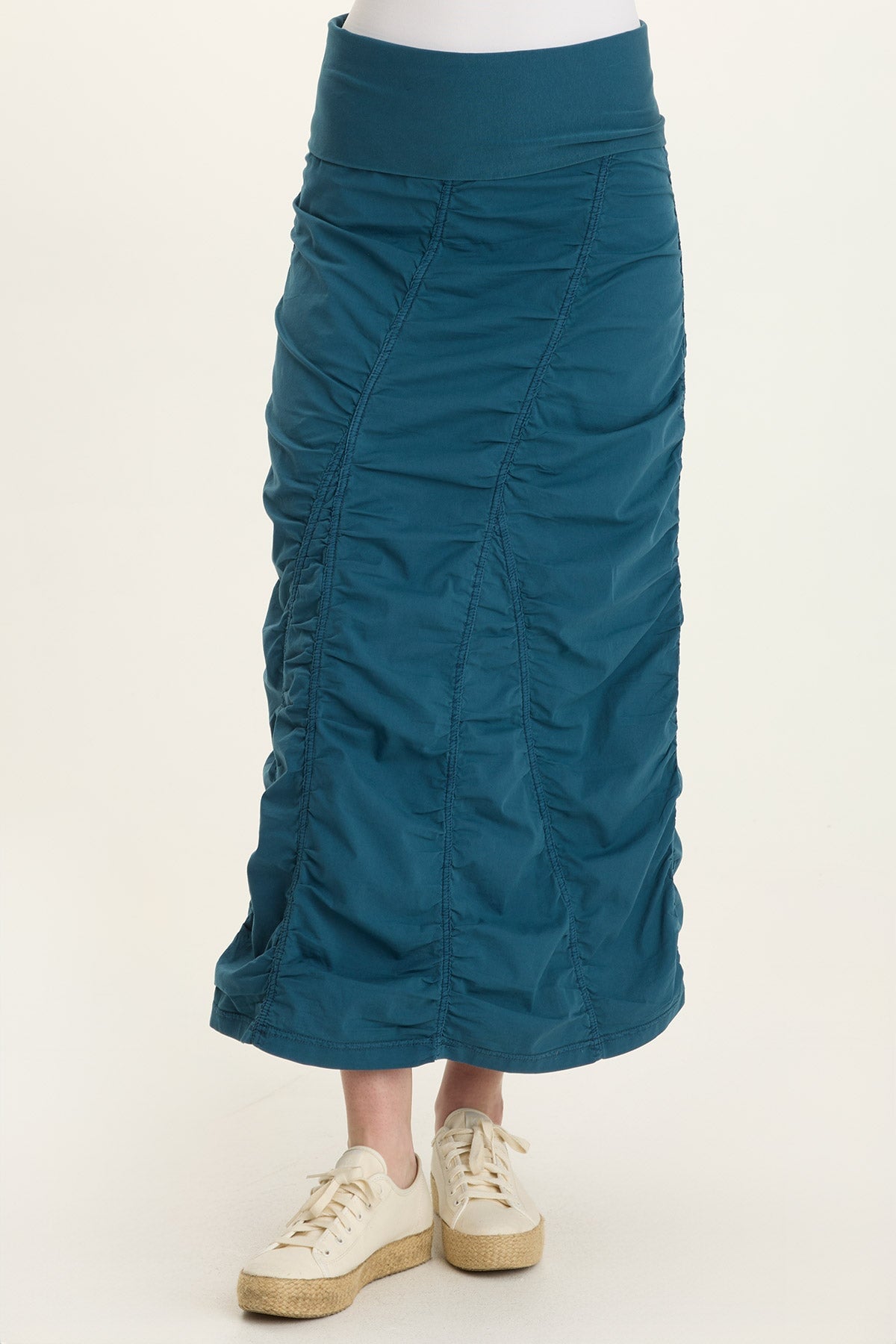 Wearables Poplin Gored Shirred Midi Skirt