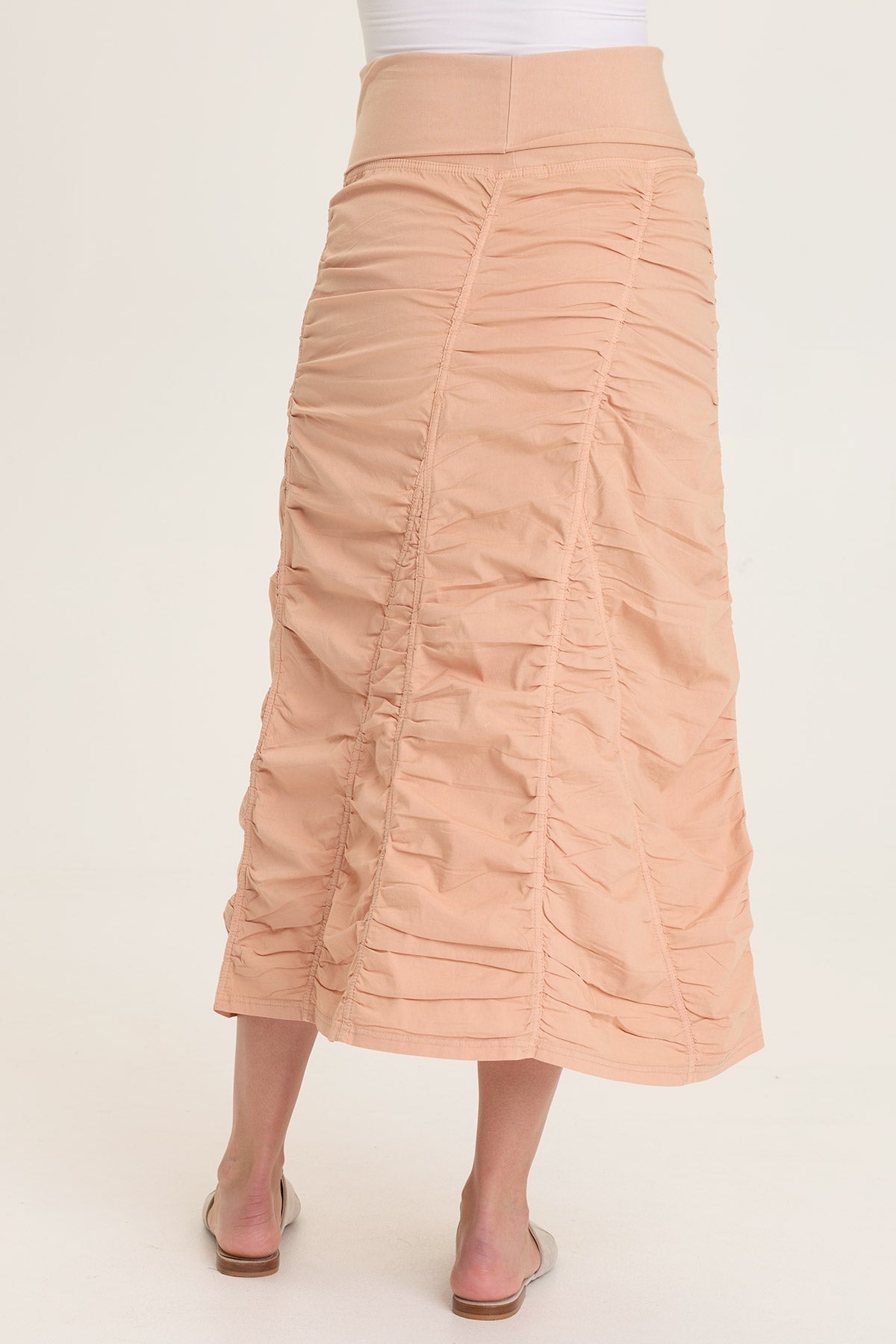 Wearables Poplin Gored Shirred Midi Skirt