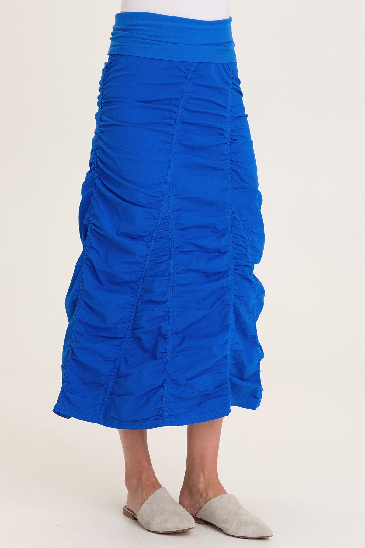 Wearables Poplin Gored Shirred Midi Skirt