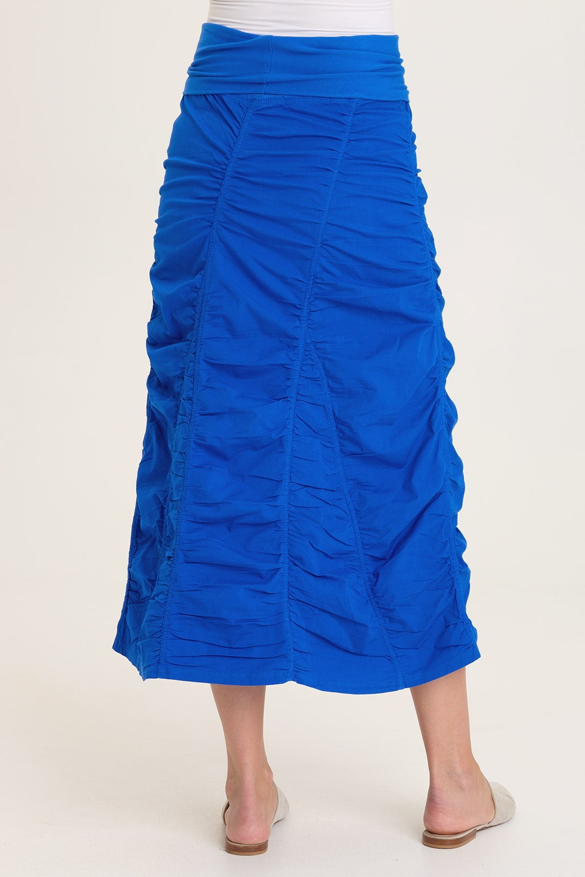 Wearables Poplin Gored Shirred Midi Skirt