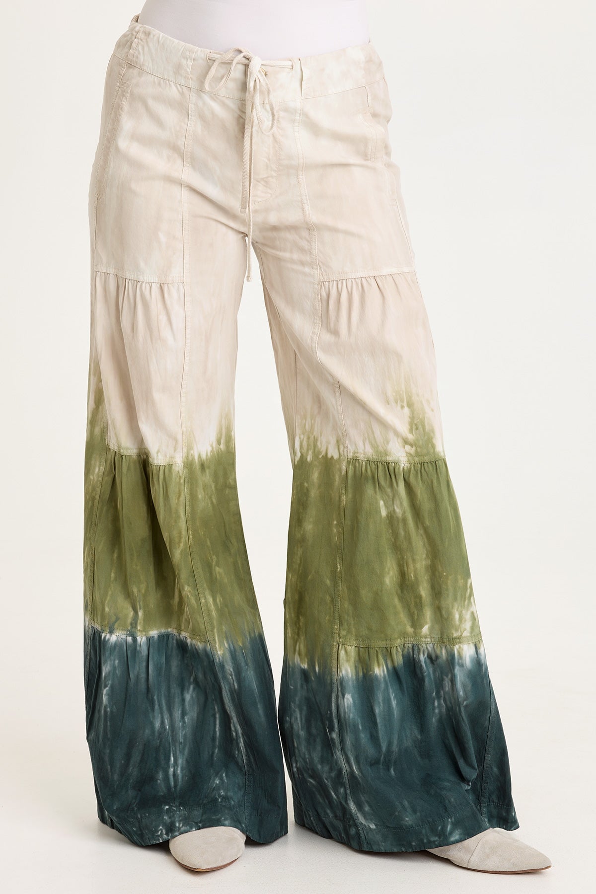 Werables Terraced Wide Leg Ruched Flare Drawstring Pant