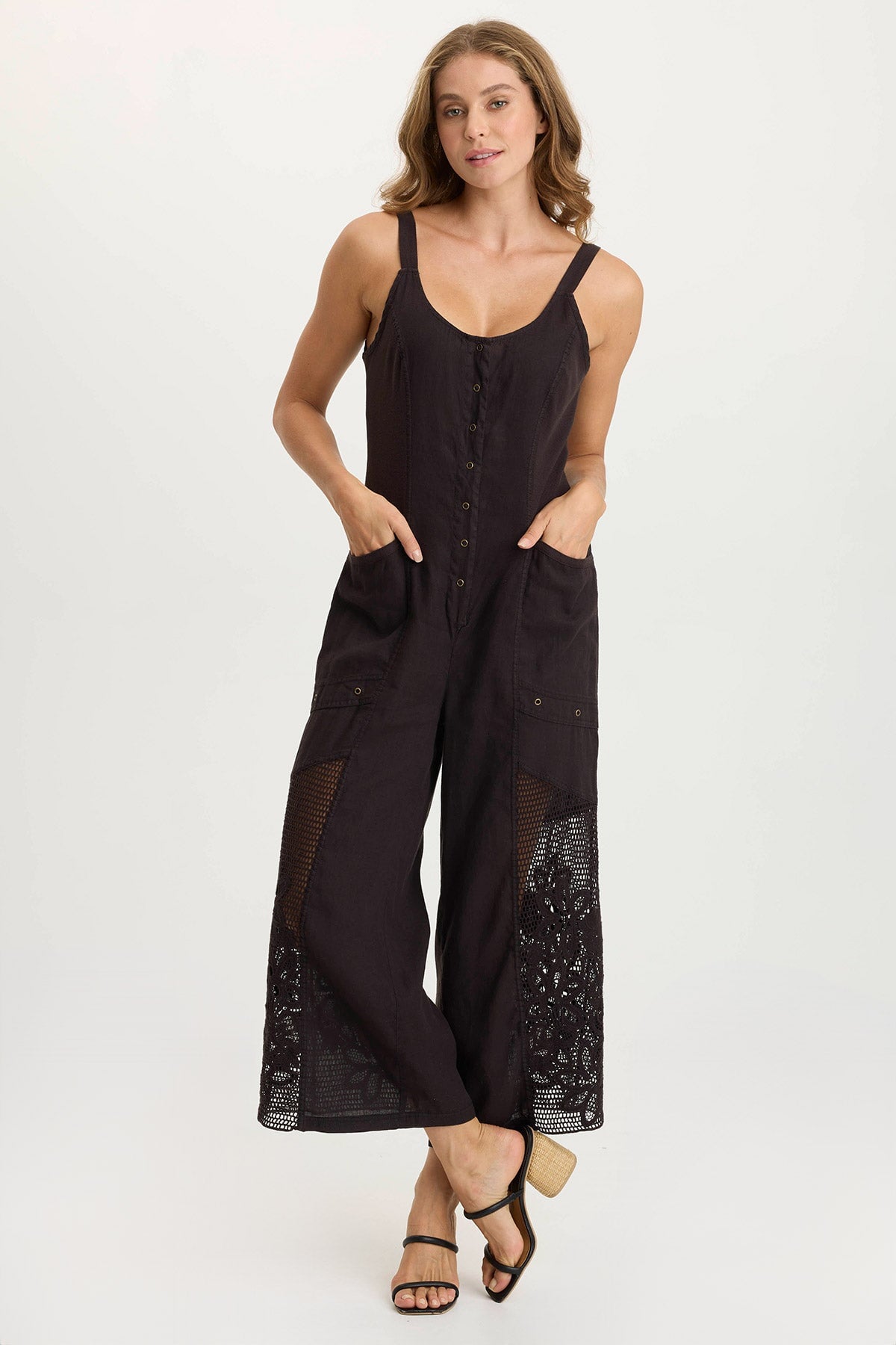 XCVI Nairi Linen/Crochet Mesh Contrast Jumpsuit
