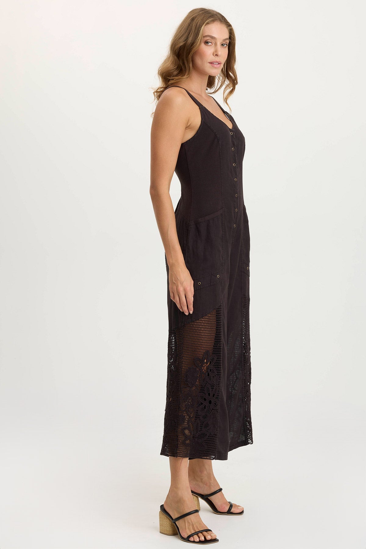 XCVI Nairi Linen/Crochet Mesh Contrast Jumpsuit