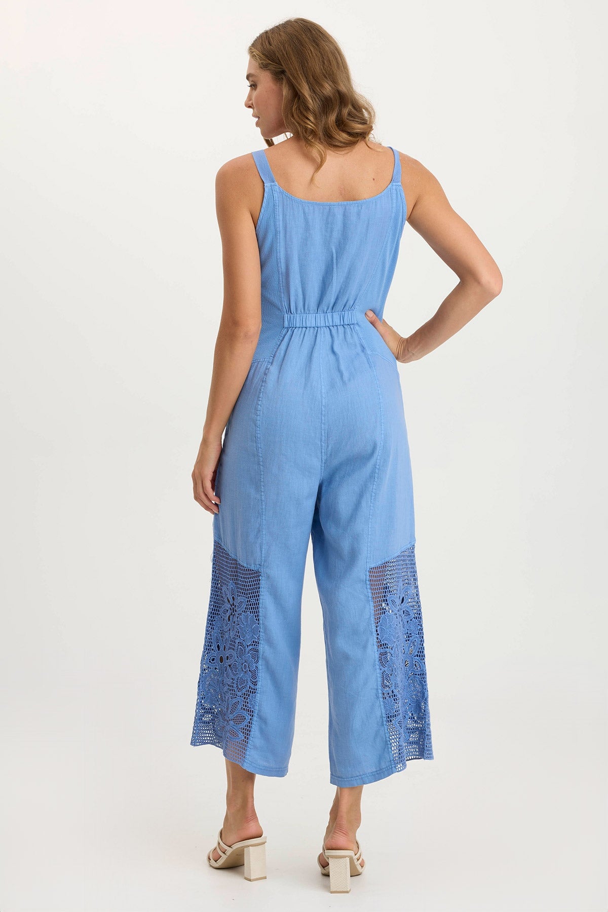 XCVI Nairi Linen/Crochet Mesh Contrast Jumpsuit