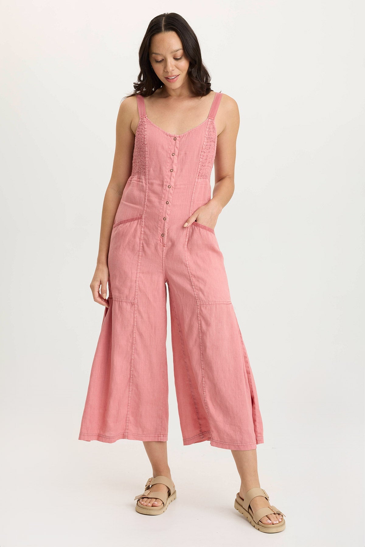 XCVI Leoda Linen Snap-Up Jumpsuit