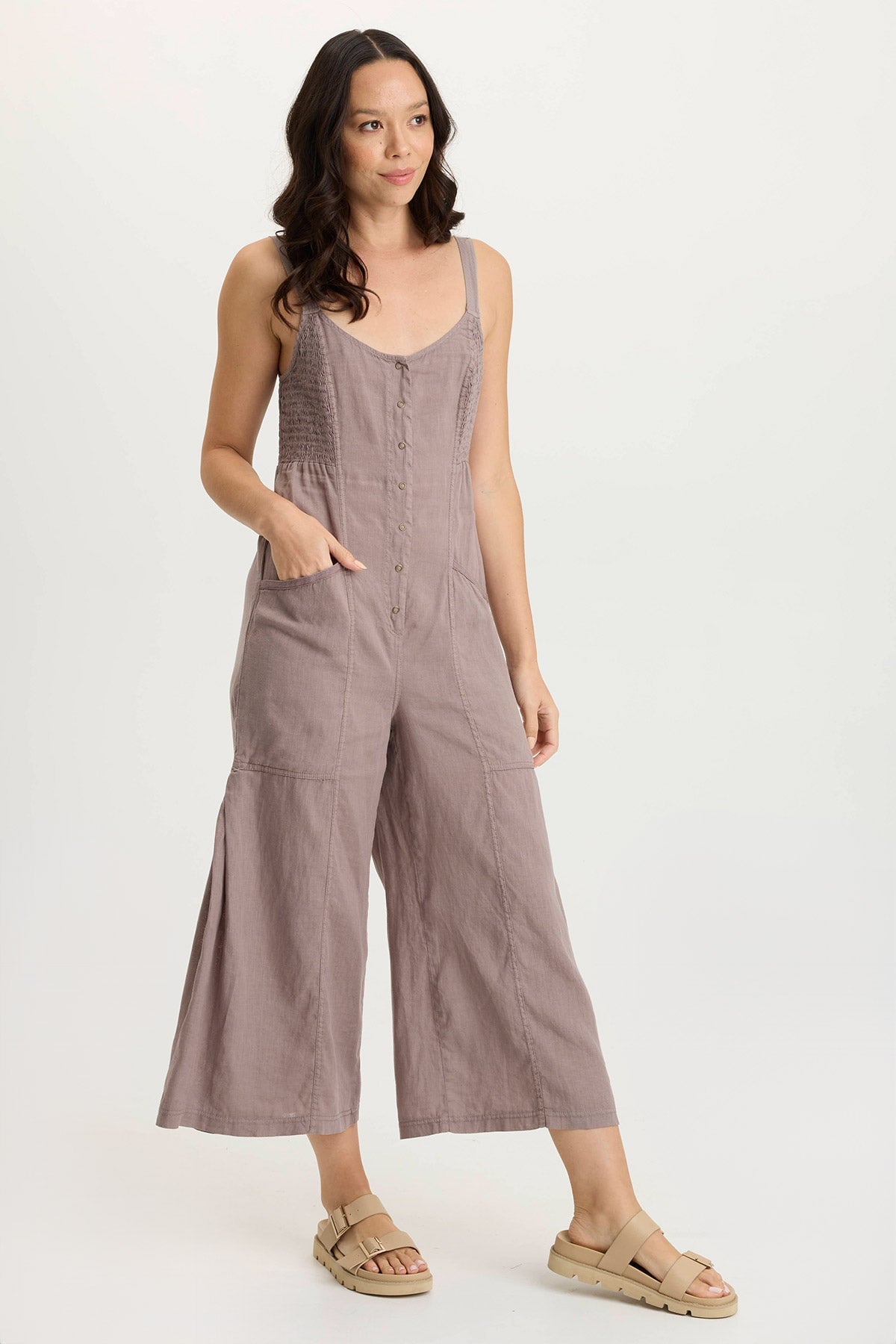 XCVI Leoda Linen Snap-Up Jumpsuit