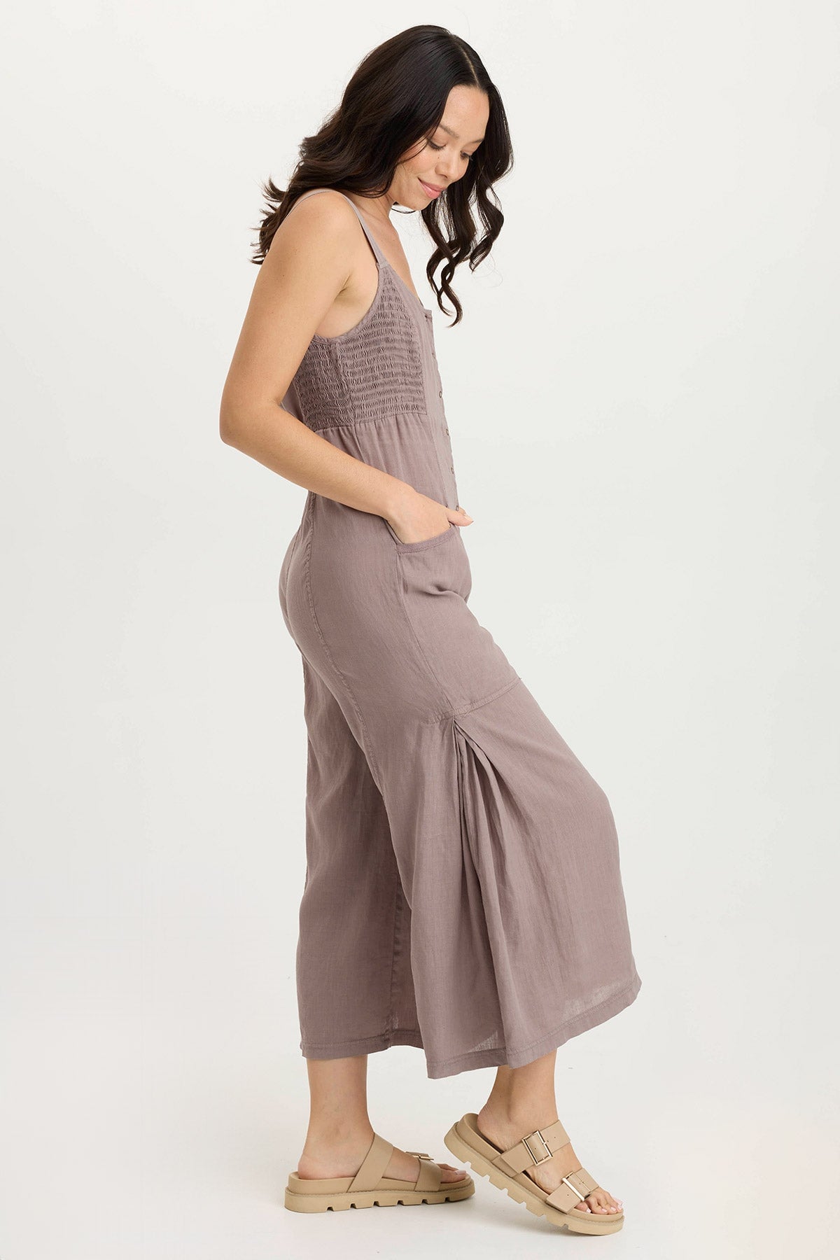 XCVI Leoda Linen Snap-Up Jumpsuit