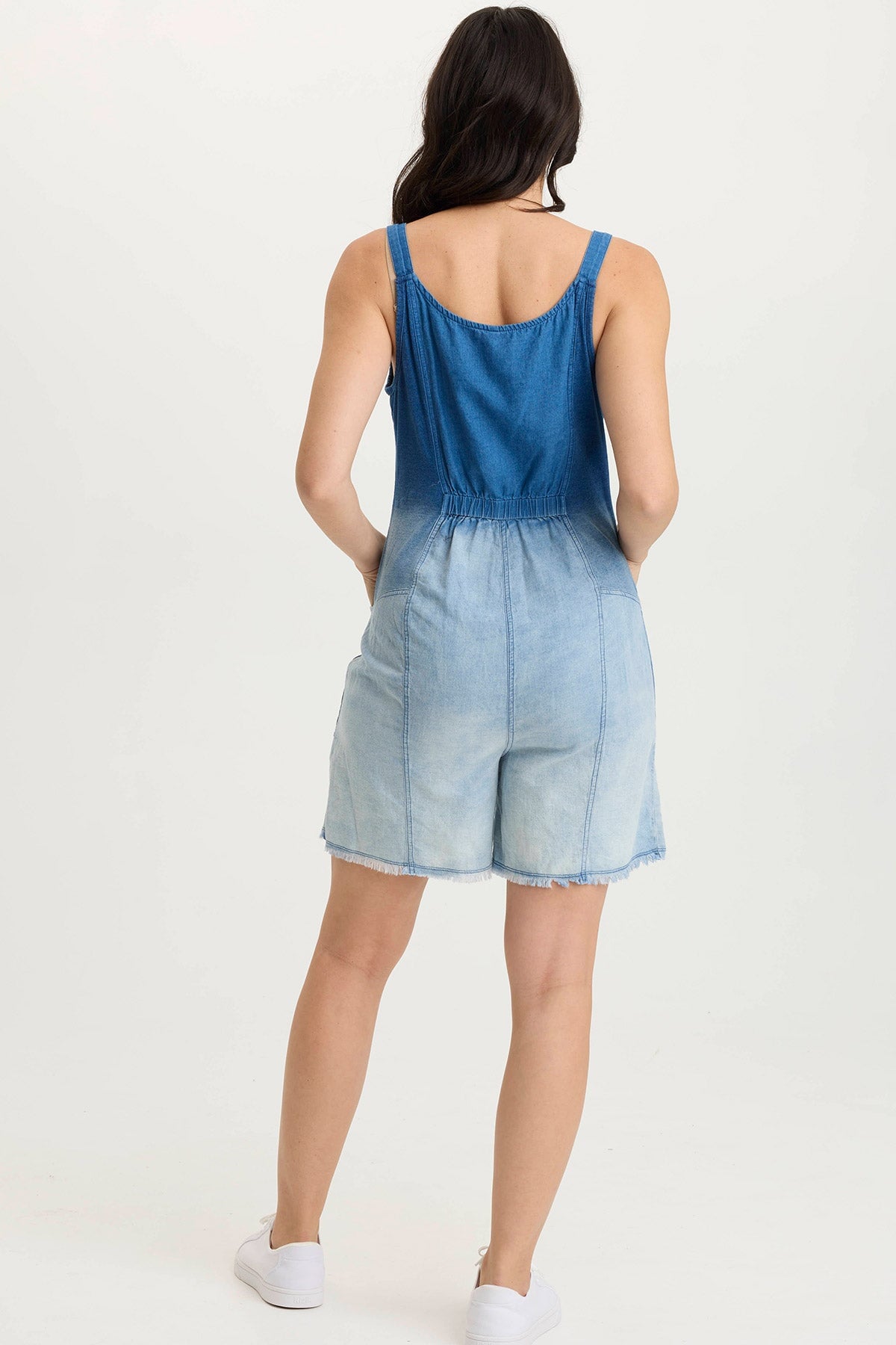 XCVI Sauni Indigo Twill/Jersey Adjustable Romper