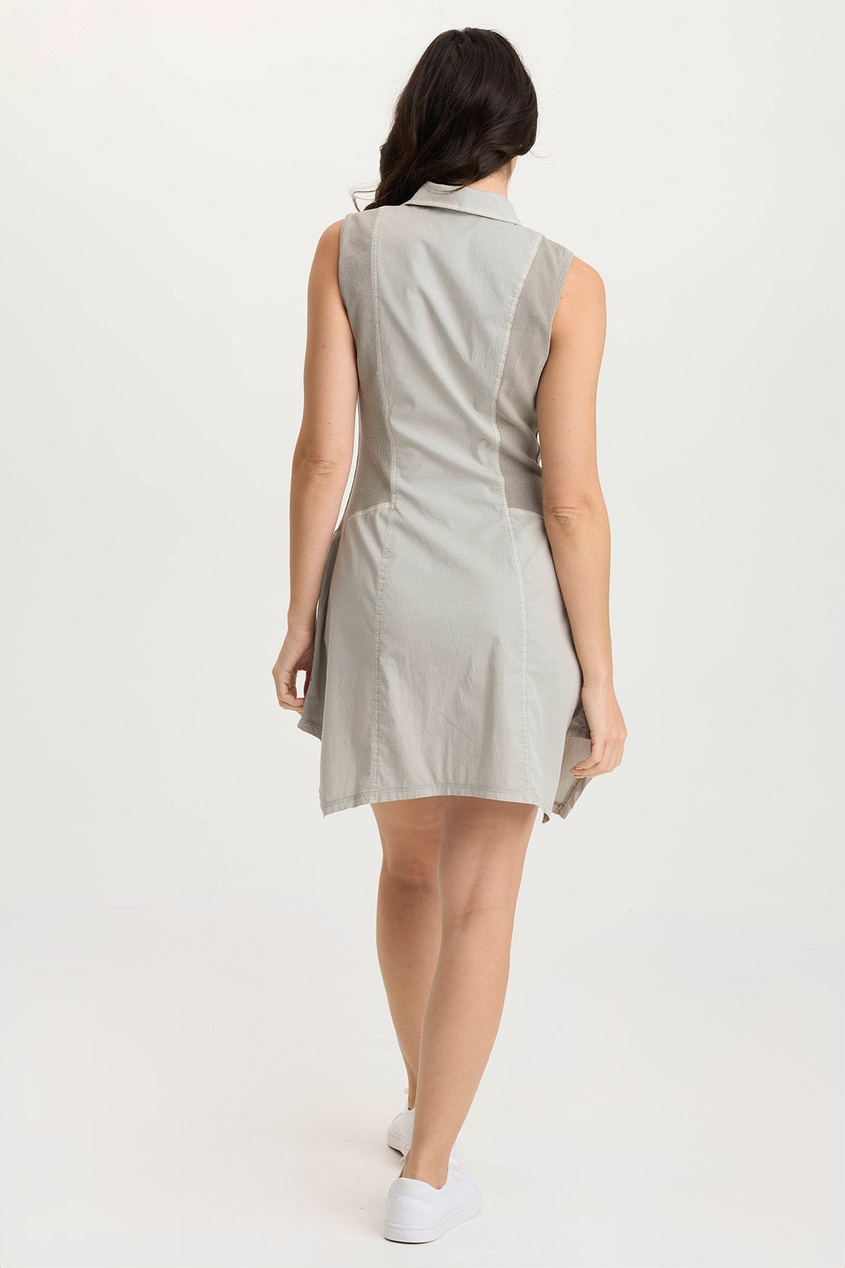 XCVI Delmis Poplin/Ribbed Sharkbite Zippered Collar Dress