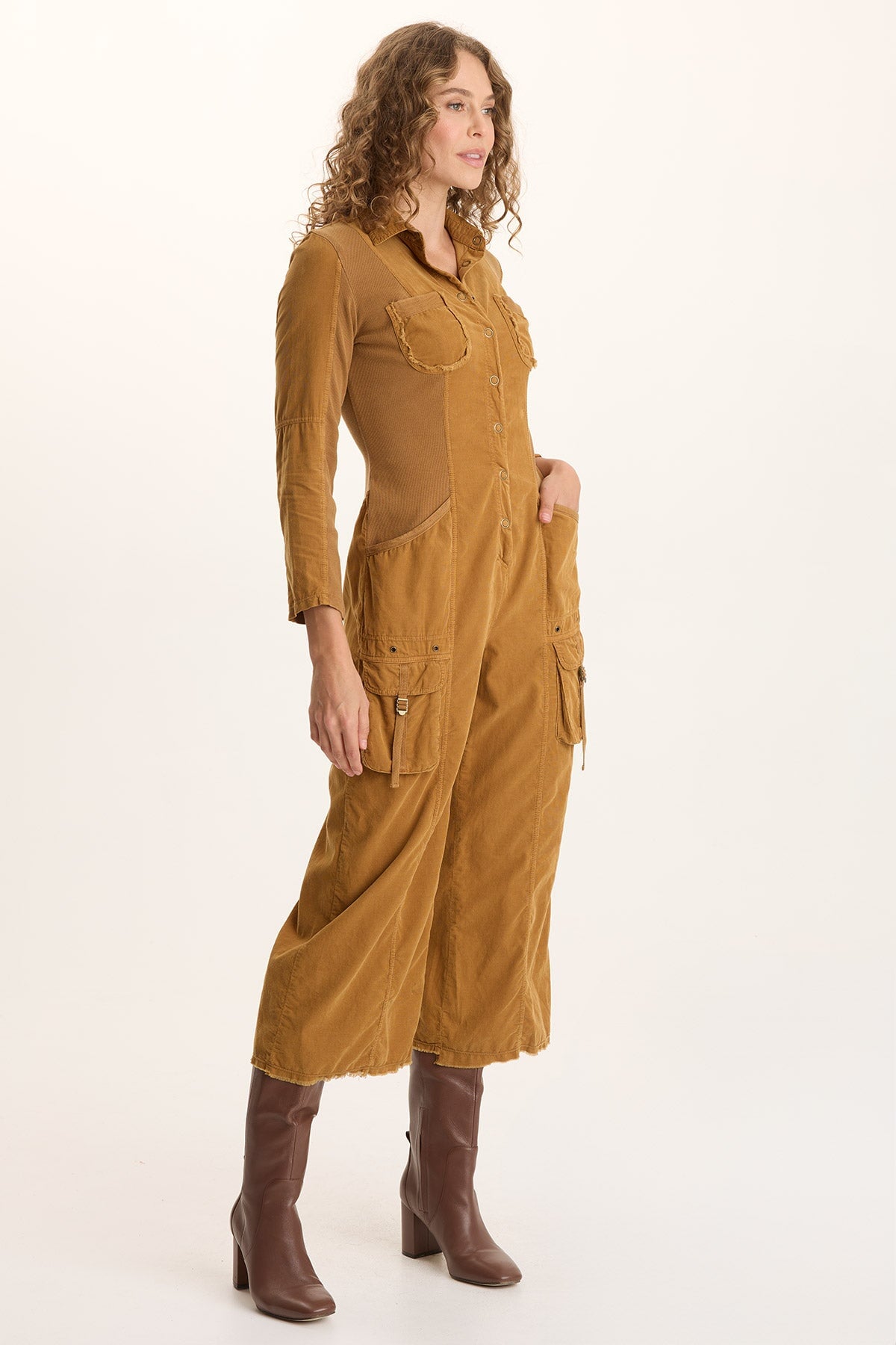 XCVI Kaisa Corduroy Long-Sleeve Cargo Jumpsuit