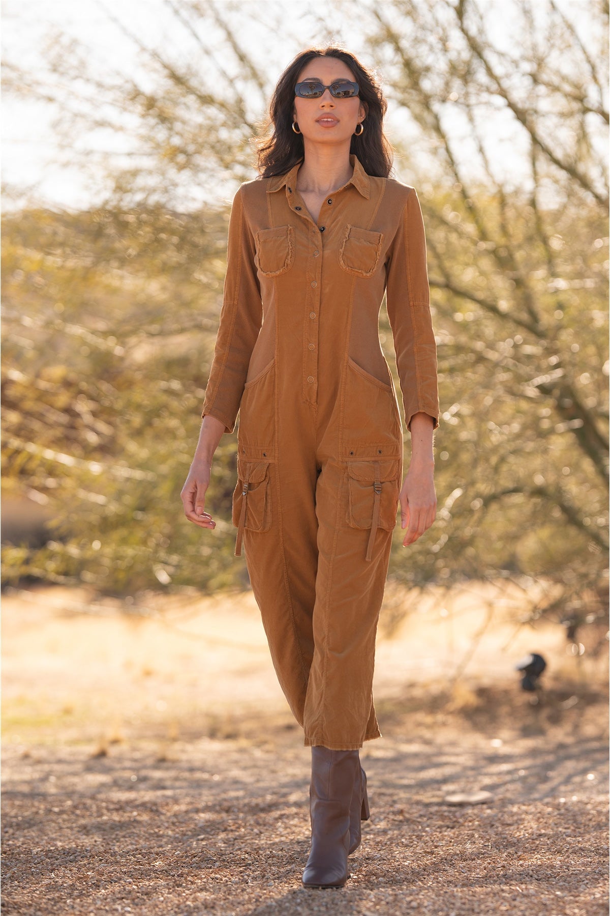 XCVI Kaisa Corduroy Long-Sleeve Cargo Jumpsuit