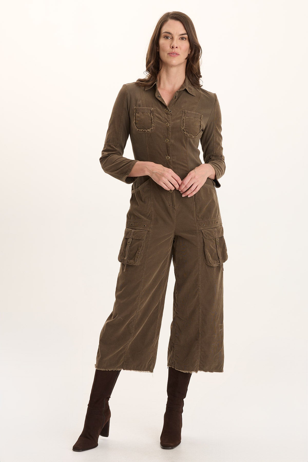 XCVI Kaisa Corduroy Long-Sleeve Cargo Jumpsuit