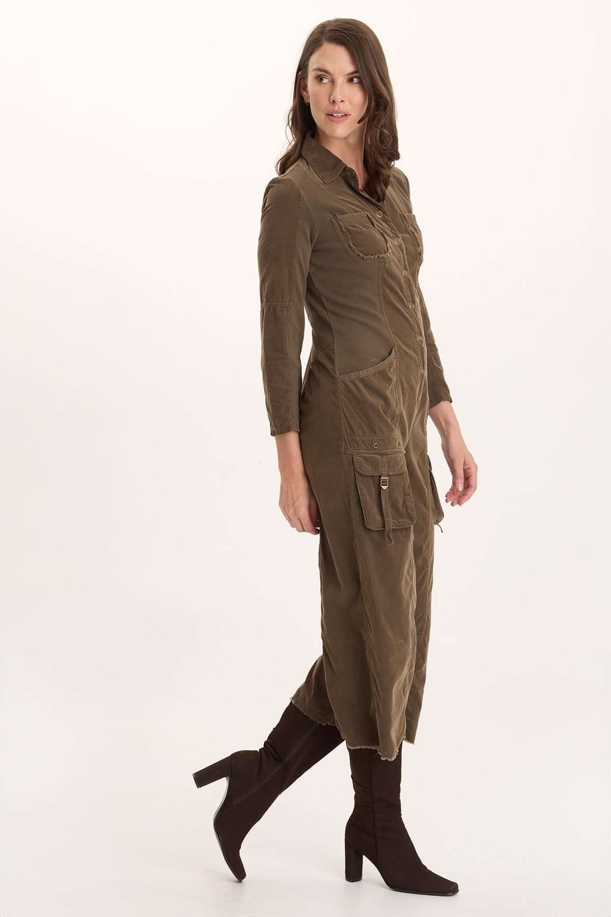 XCVI Kaisa Corduroy Long-Sleeve Cargo Jumpsuit