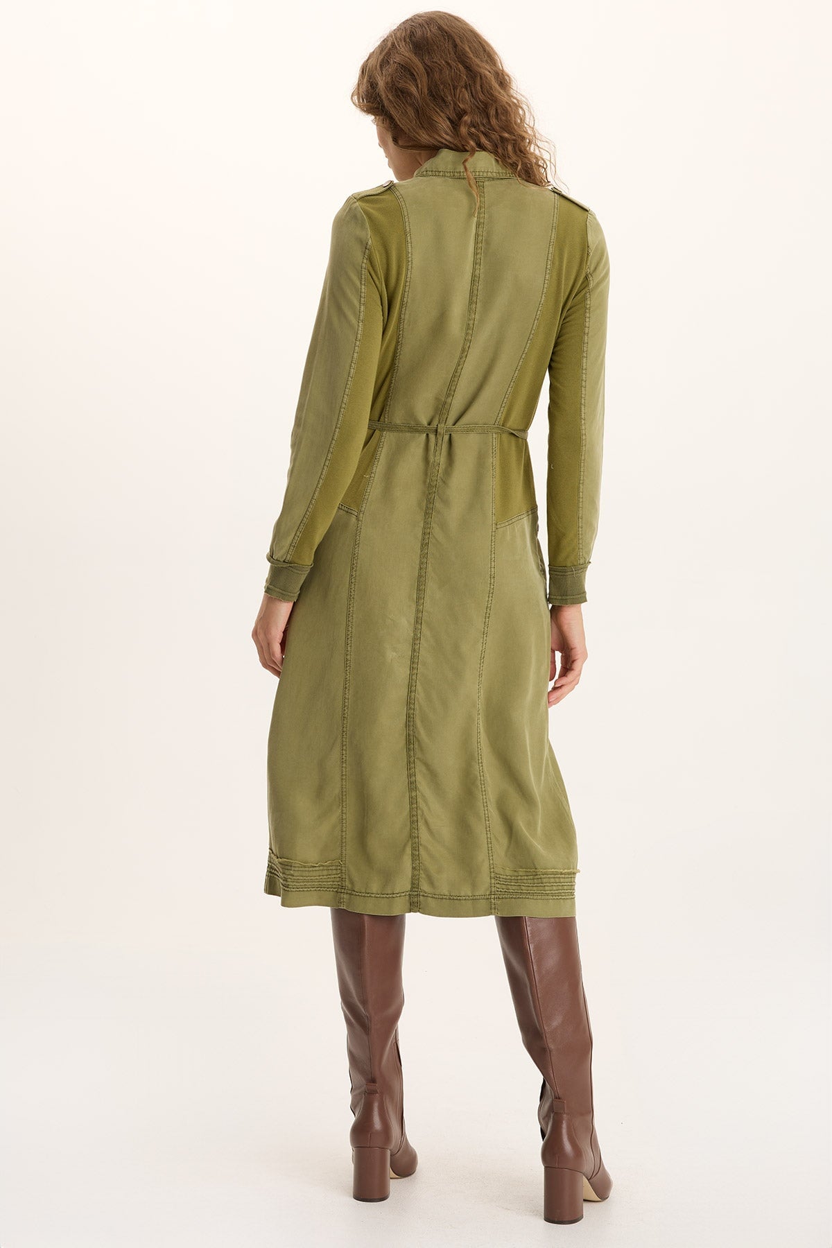 XCVI Oksana Twill/Jersey Snap-Up Midi Dress