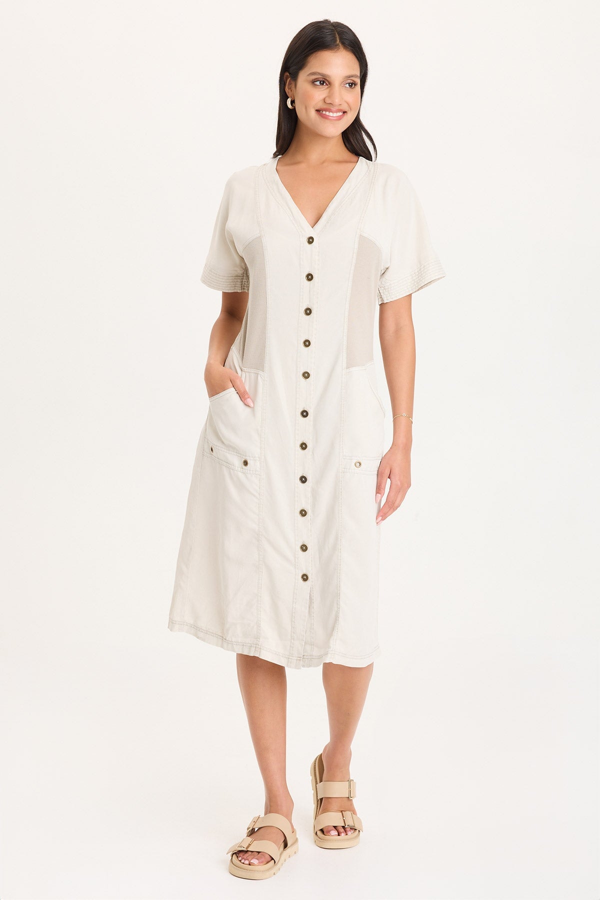 XCVI Addair Button-Up Short Sleeve Twill Dress