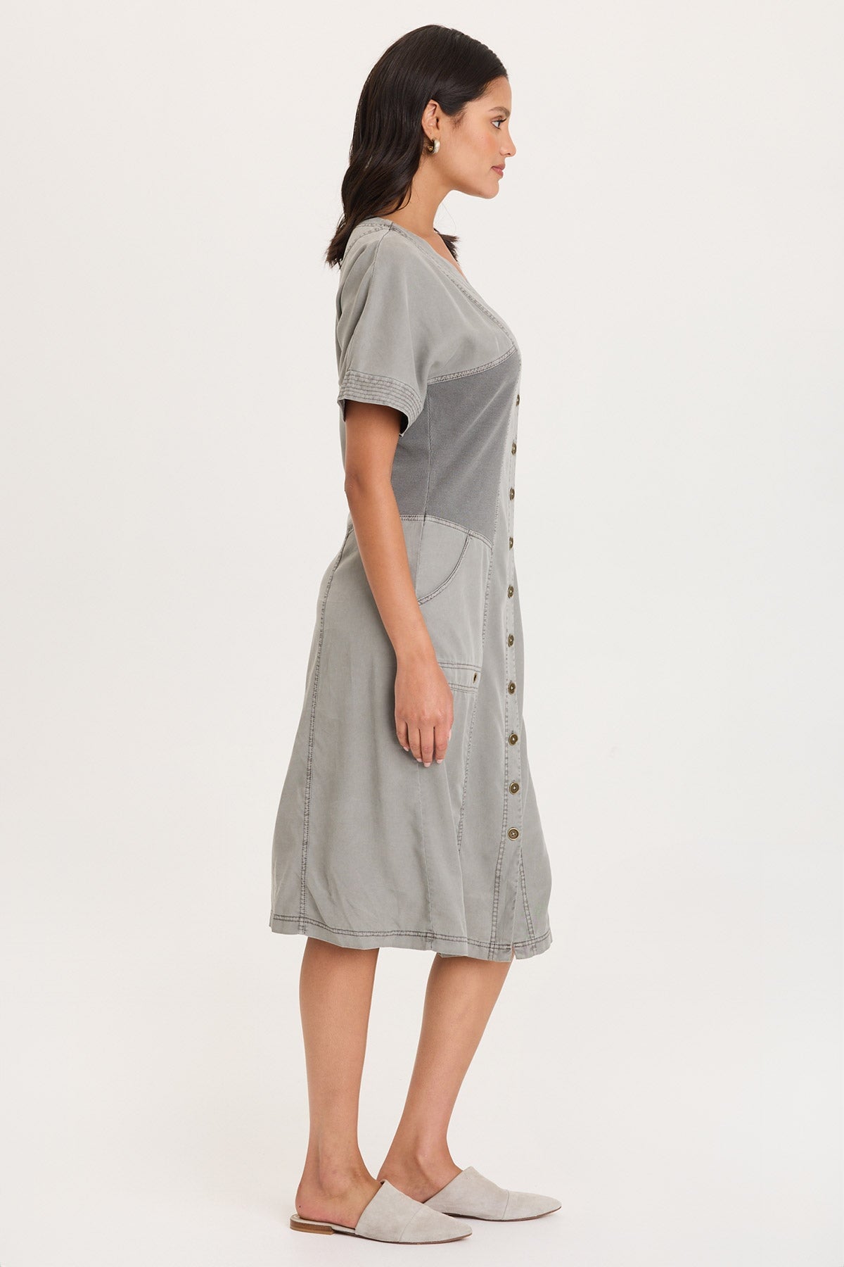XCVI Addair Button-Up Short Sleeve Twill Dress
