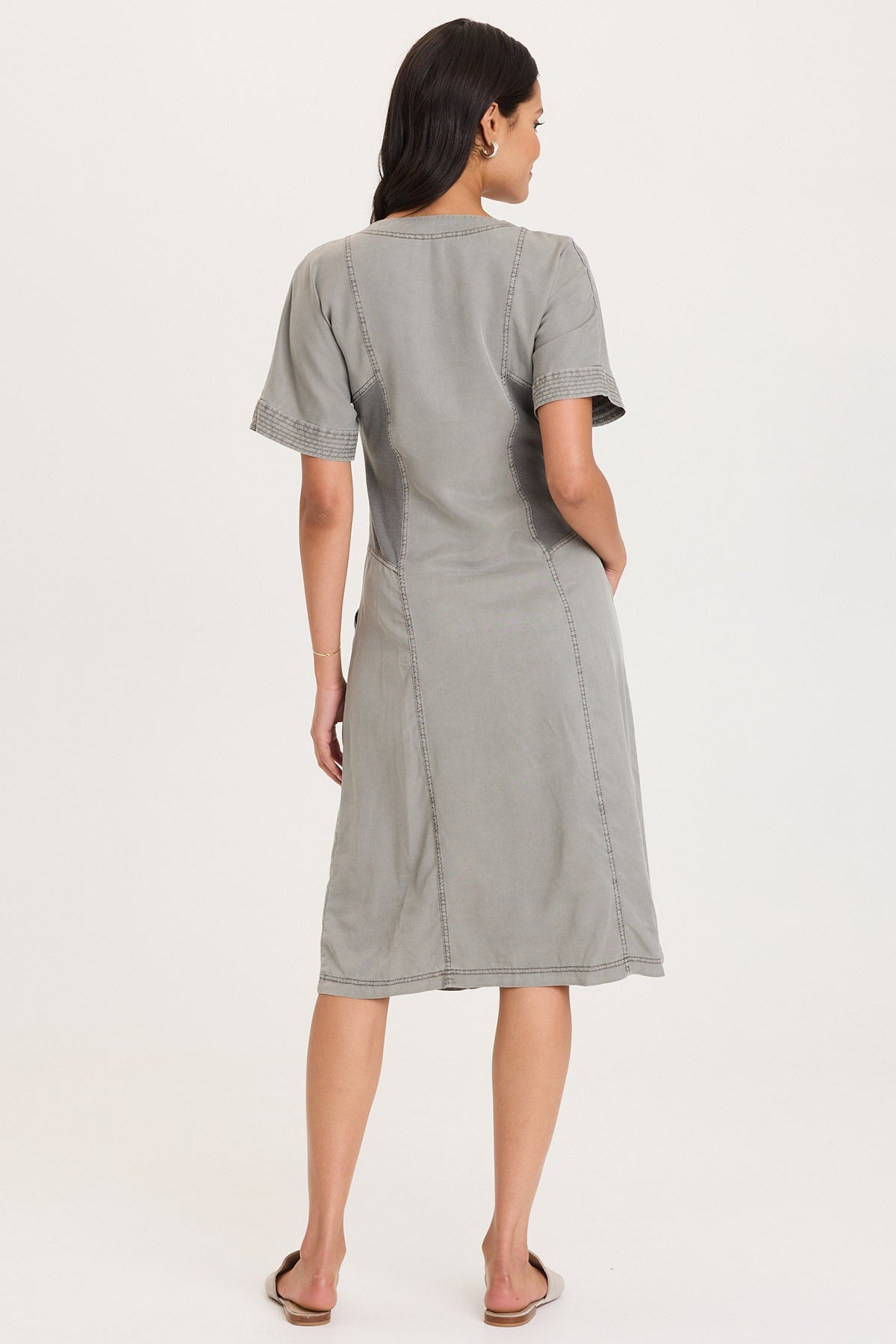 XCVI Addair Button-Up Short Sleeve Twill Dress