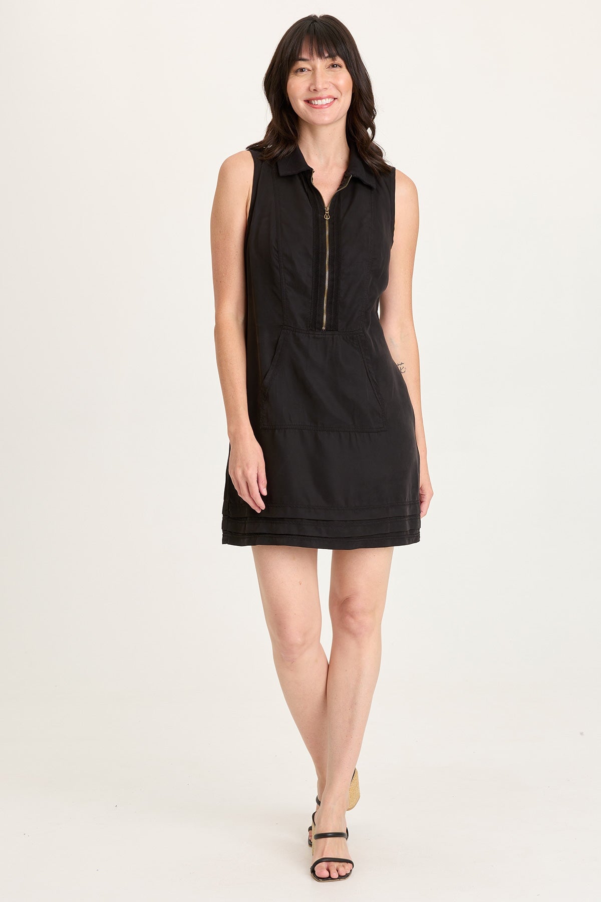 XCVI Noya Tencel Twill Kangaroo-Pocket Zip-Collar Sleeveless Dress
