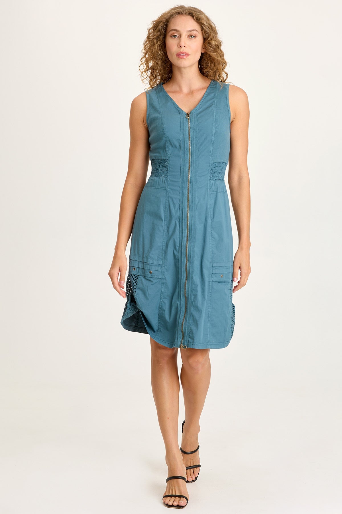 XCVI Holland Poplin/Mesh Front-Zip Dress