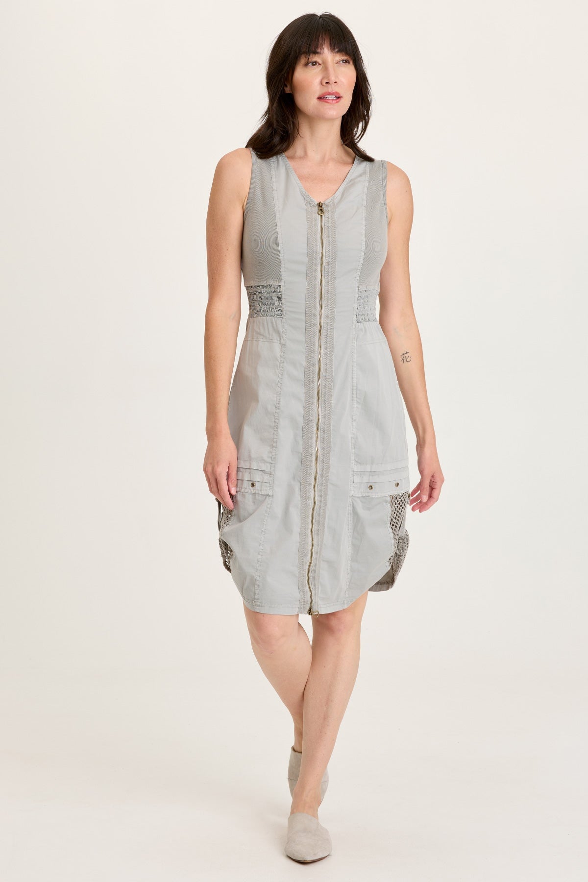 XCVI Holland Poplin/Mesh Front-Zip Dress