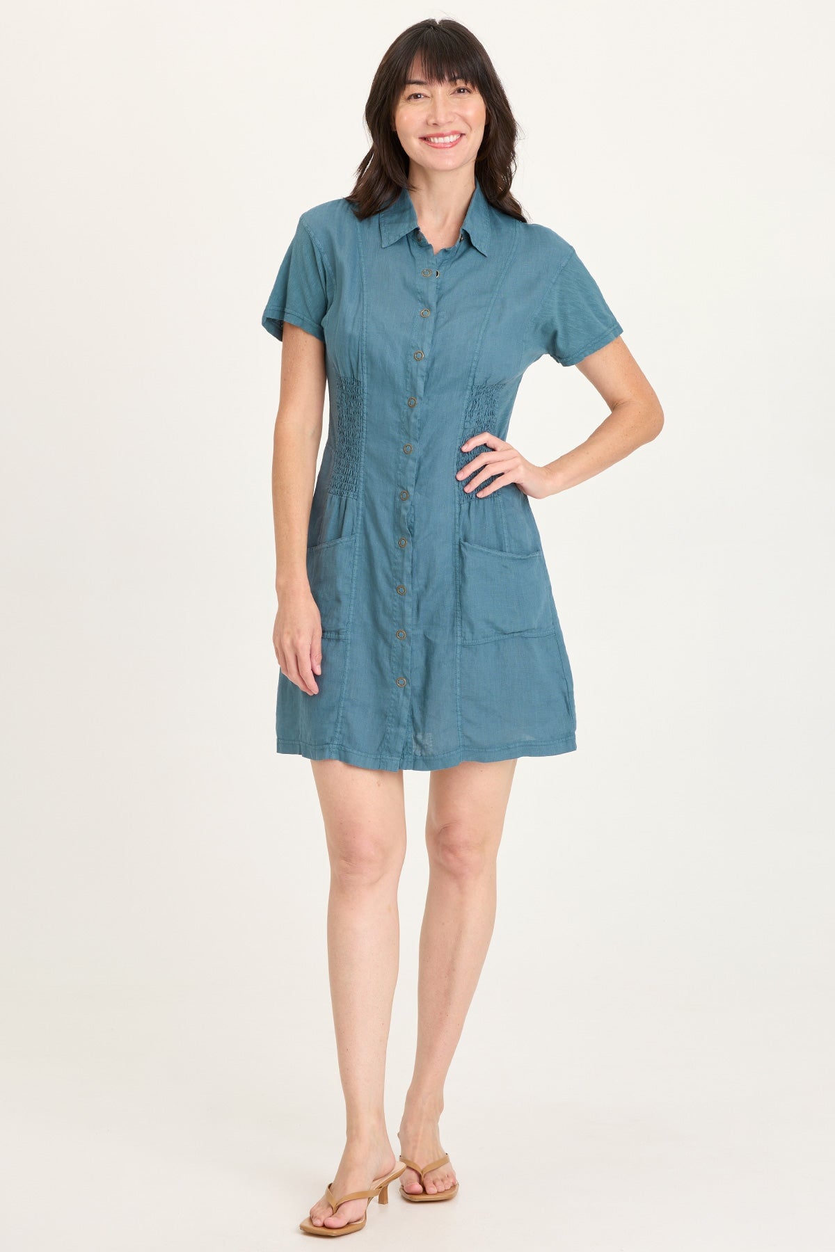 XCVI Mikel Linen Snap-Up Collared Dress