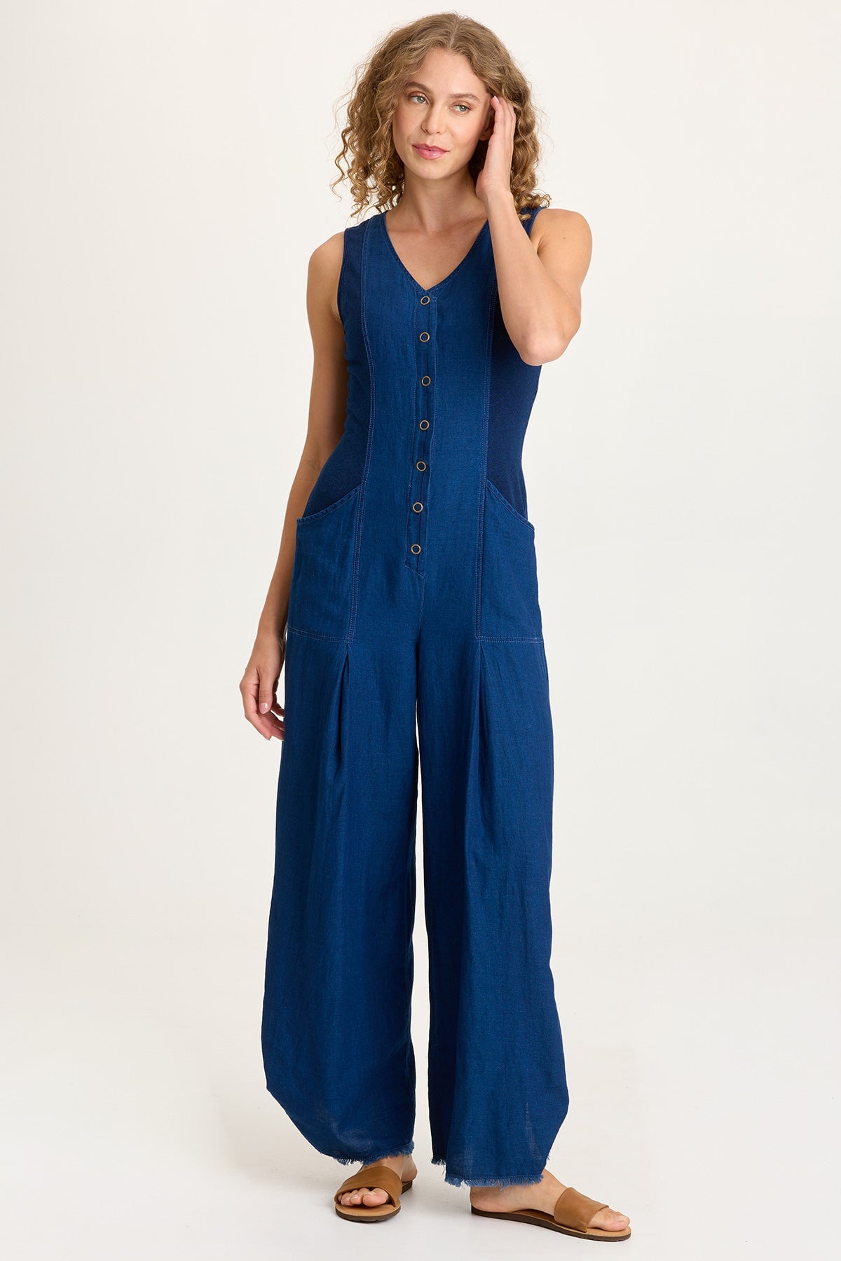 XCVI Aisling Indigo Snap-Up Jumpsuit