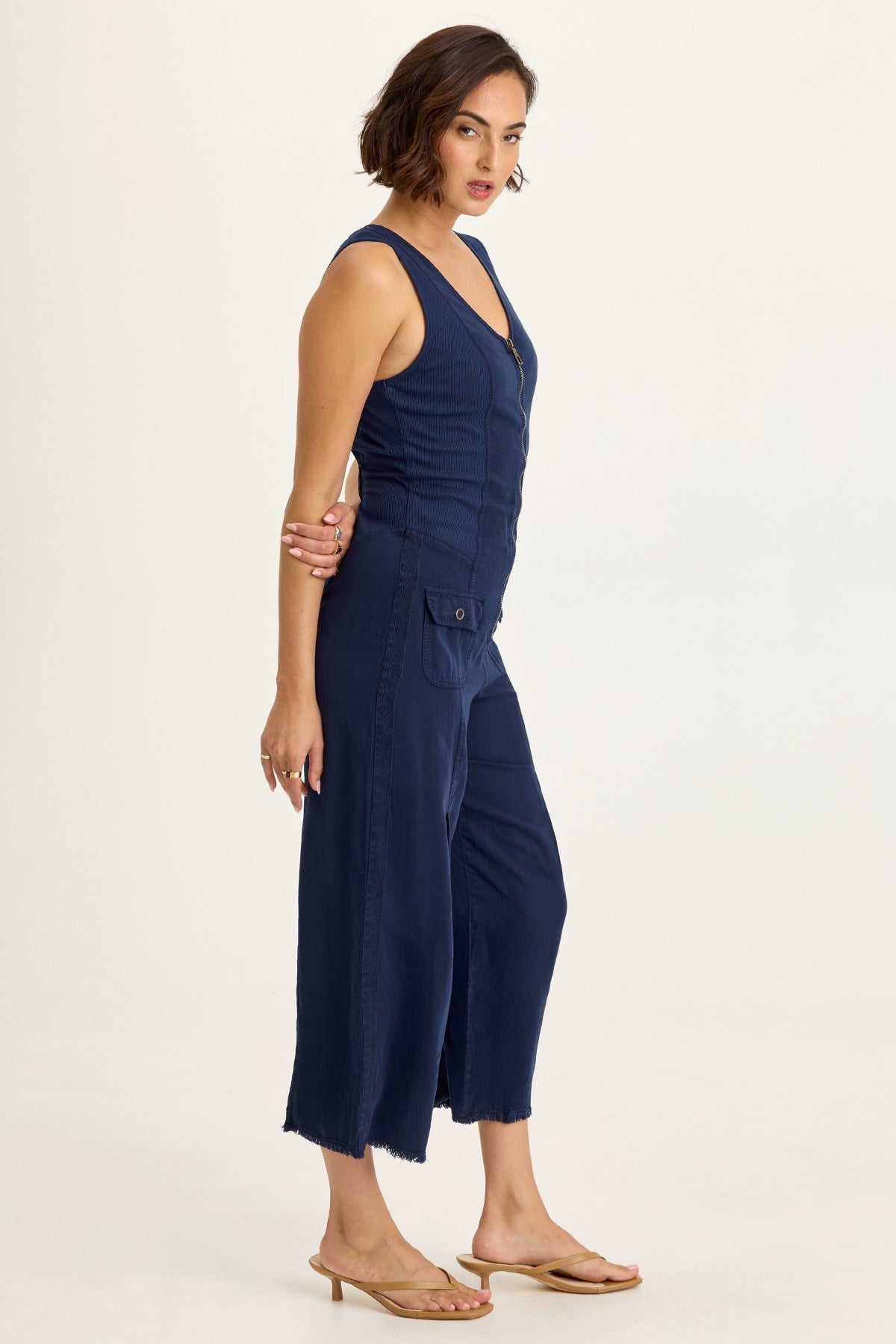 Wearables Linette Twill Zip-Up V-Neck Jumpsuit