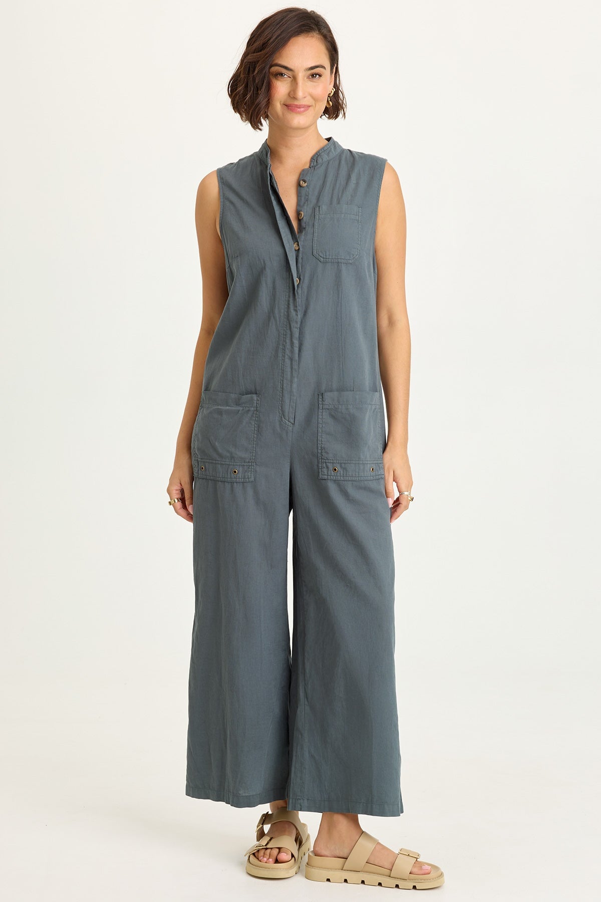 Wearables Tawnie Linen Button-Up Jumpsuit
