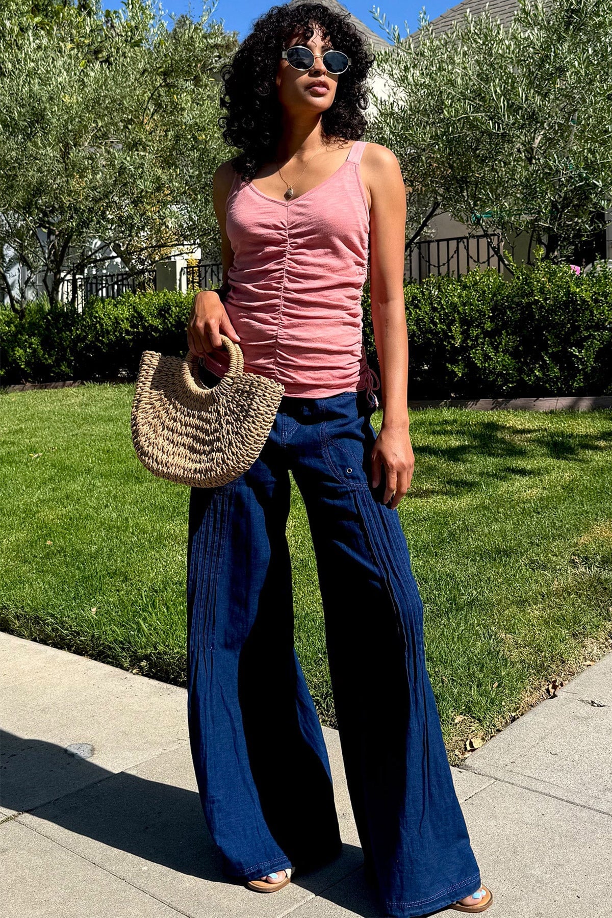 XCVI Blaise Jersey Allover Ruched Adjustable Tank