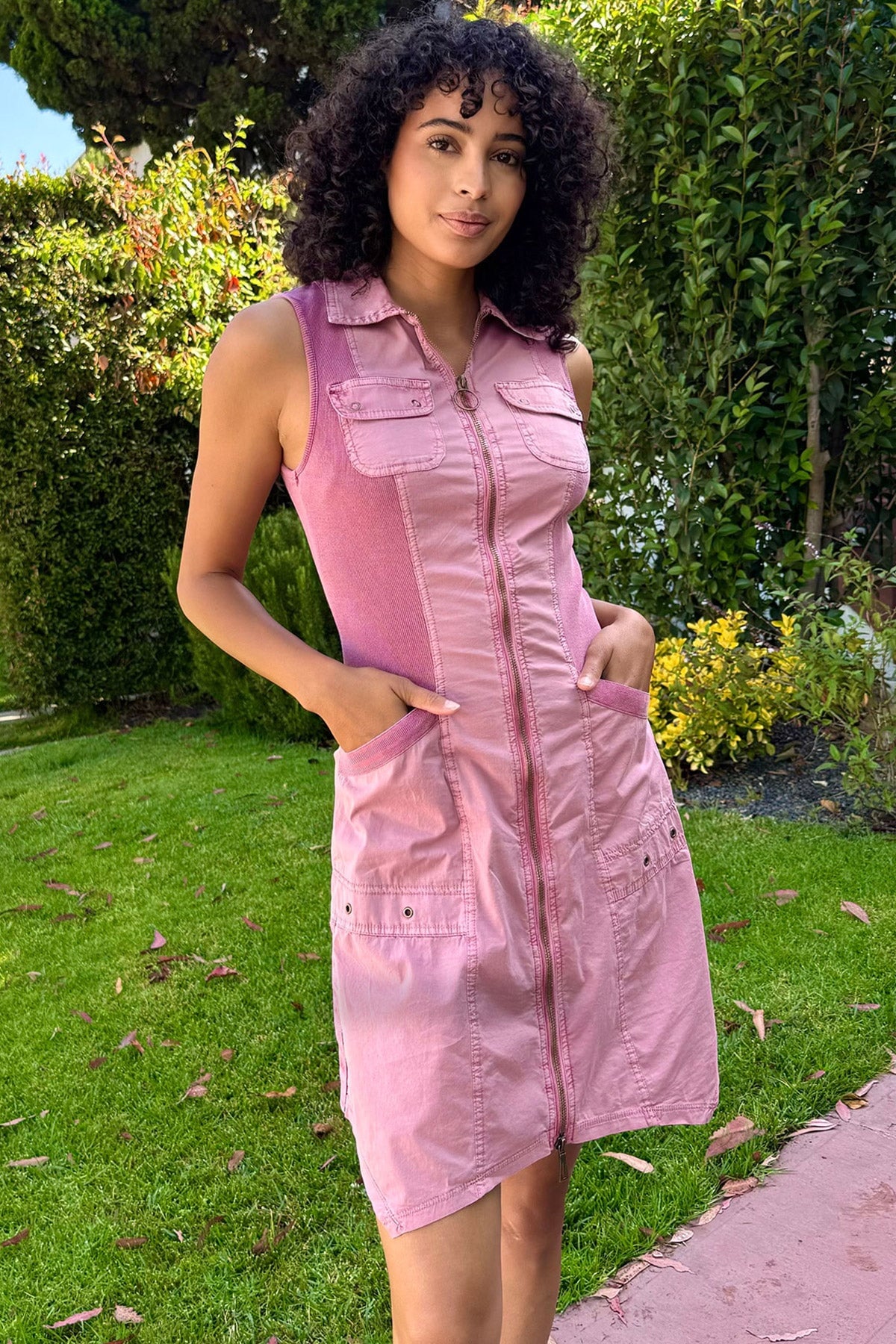 XCVI Delmis Poplin/Ribbed Sharkbite Zippered Collar Dress