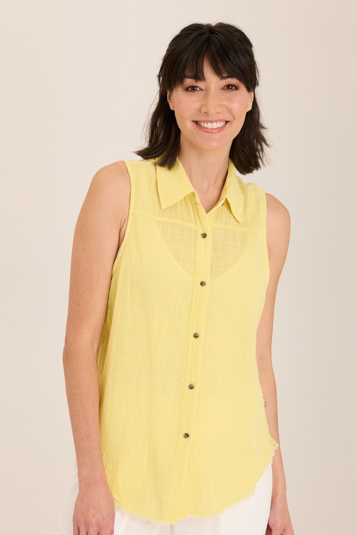 Wearables Otto Gauze Button-Up Top in Yellow