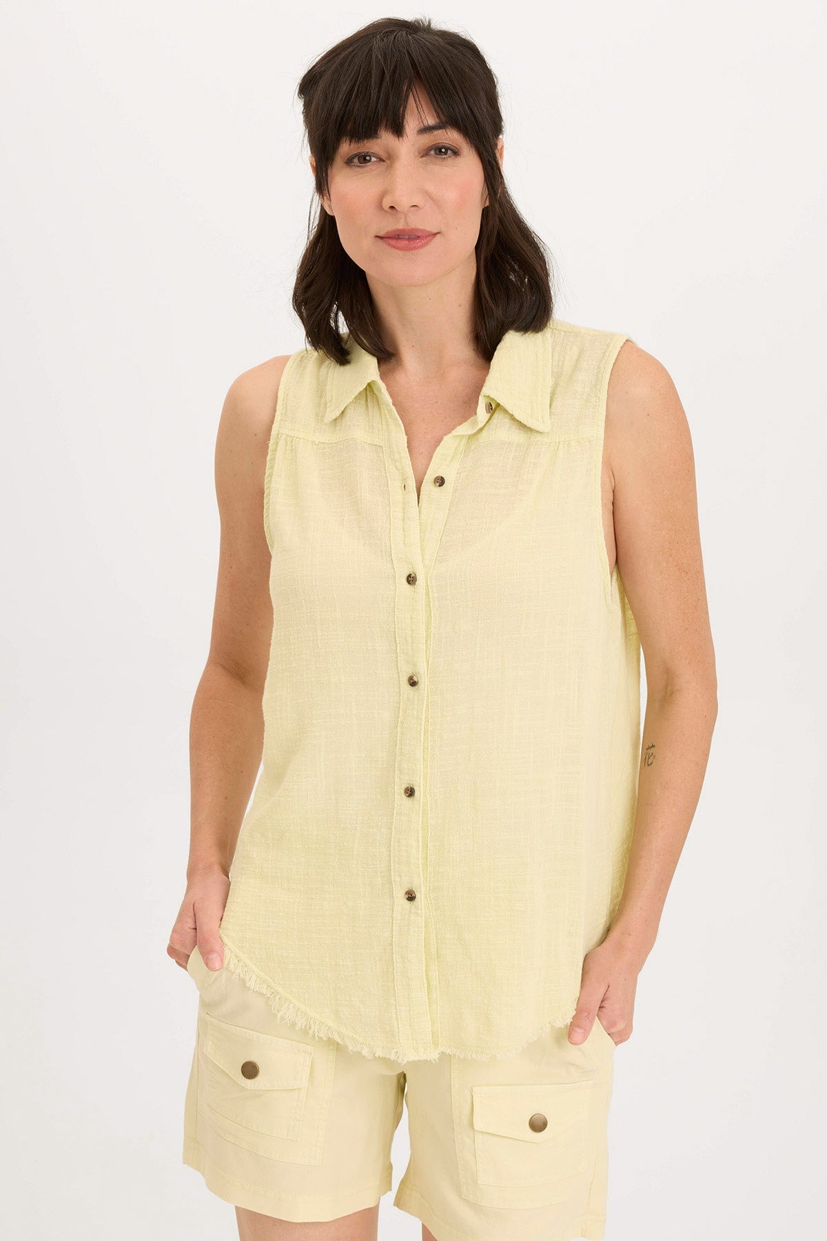 Wearables Otto Gauze Button-Up Top in Yellow