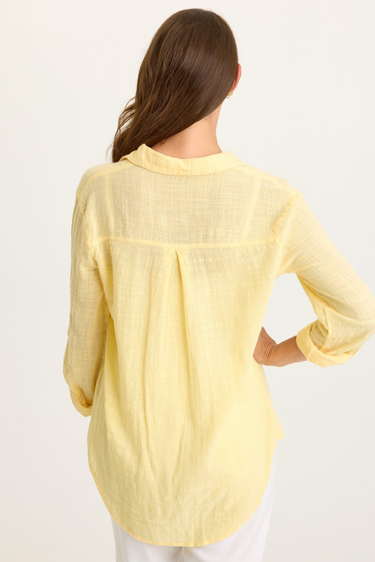 Wearables Porter Gauze Curved Hem Button-Up Top 