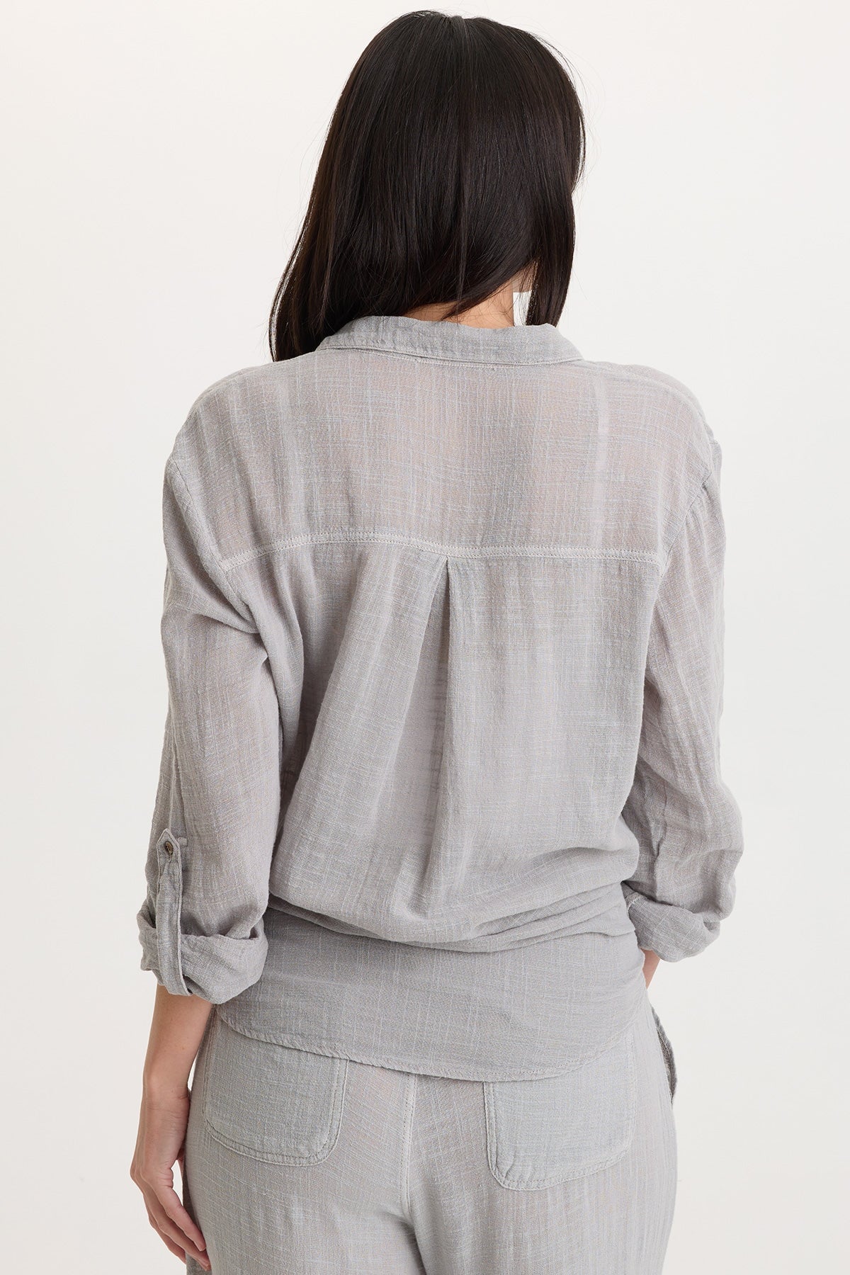 Wearables Porter Gauze Curved Hem Button-Up Top 