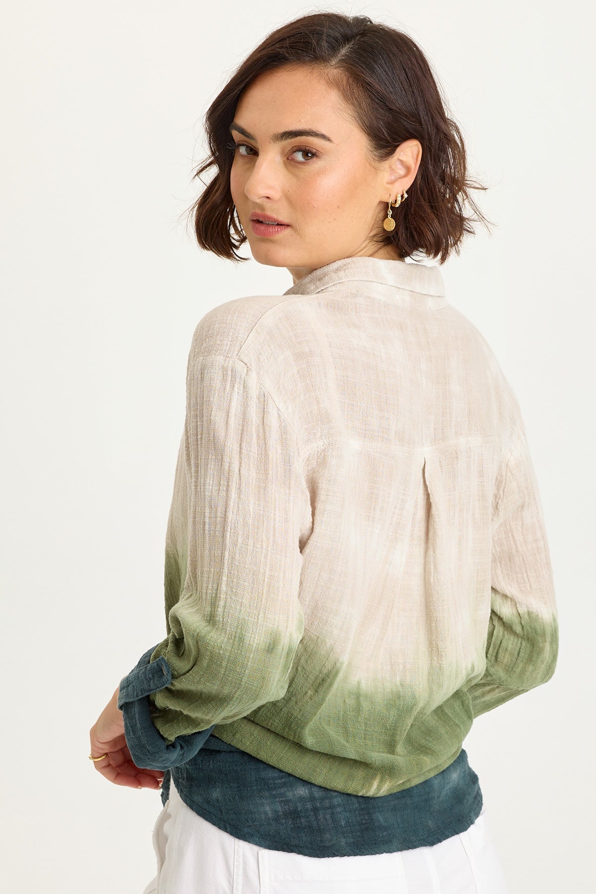 Wearables Porter Gauze Curved Hem Button-Up Top 