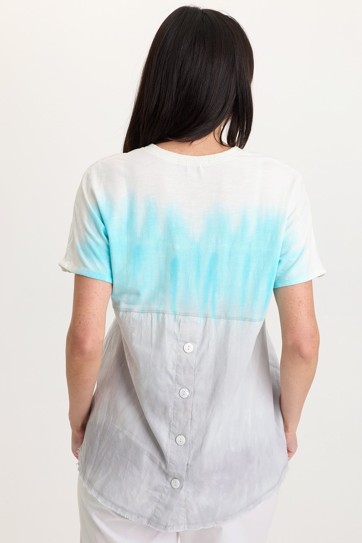 Clara Cotton Linen Rounded Hem with Half Back Placket V-Neck Top