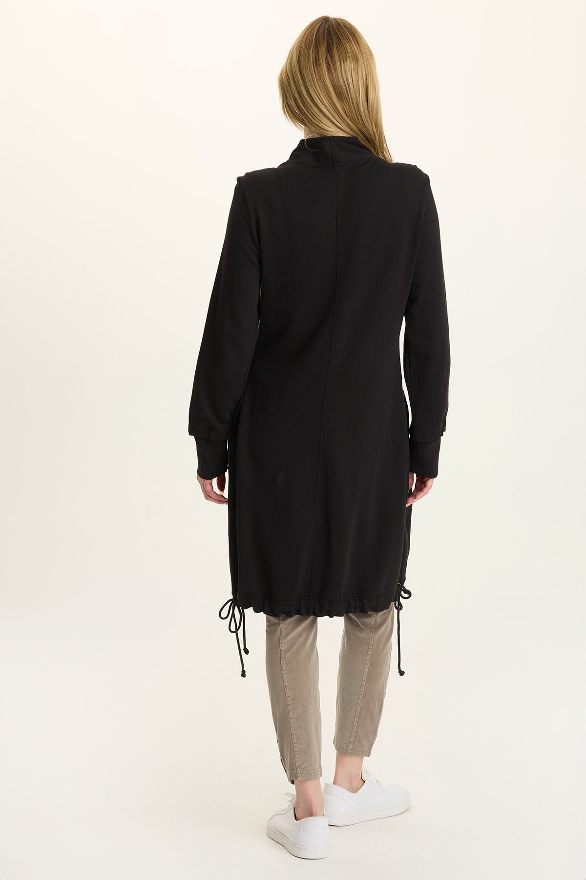 Fleece Funnel-Neck Longcoat in Black
