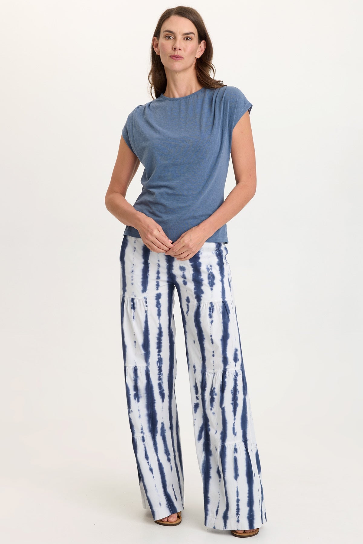 Wearables Tiered Wide Leg Drawstring Flare Ruched Pant 