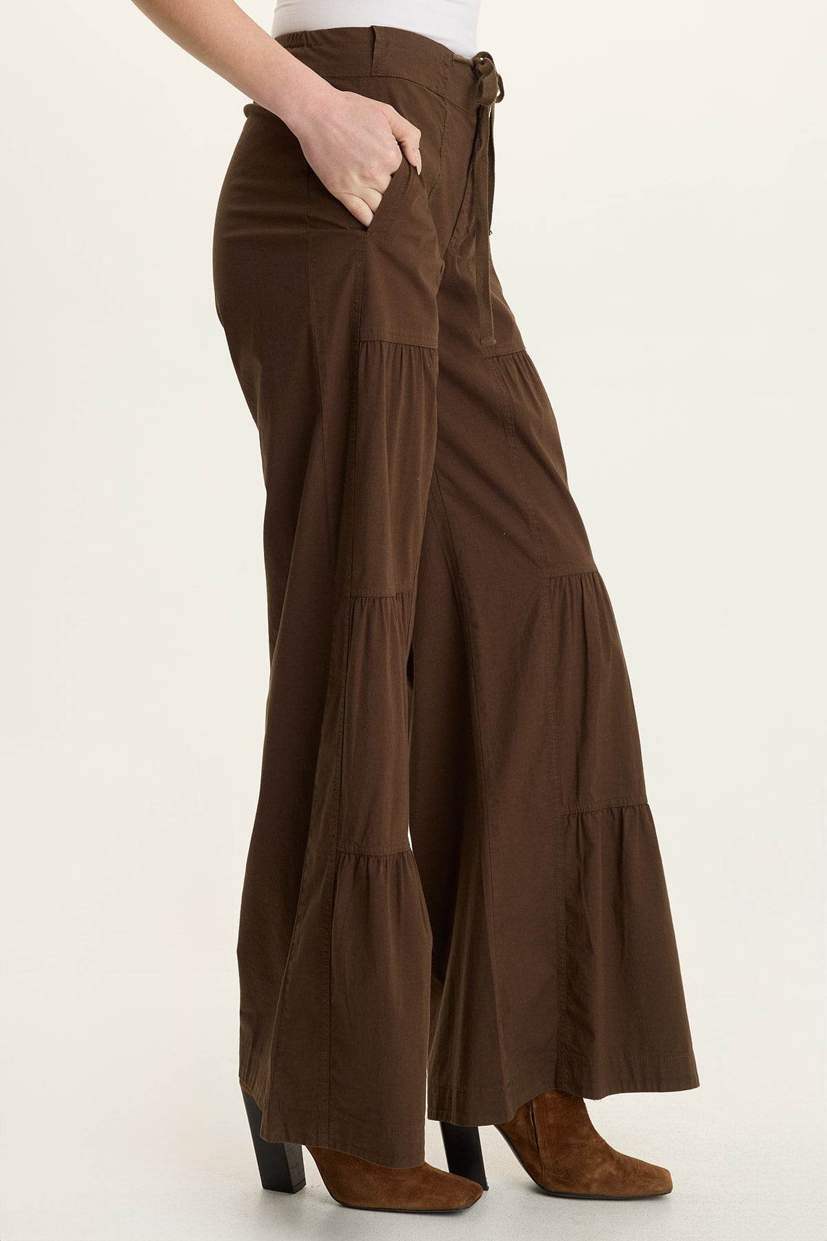 Wearables Tiered Wide Leg Drawstring Flare Ruched Pant 