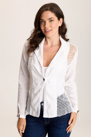 XCVI Contessa Blazer – Linen with Crochet Insets & Cinch Back