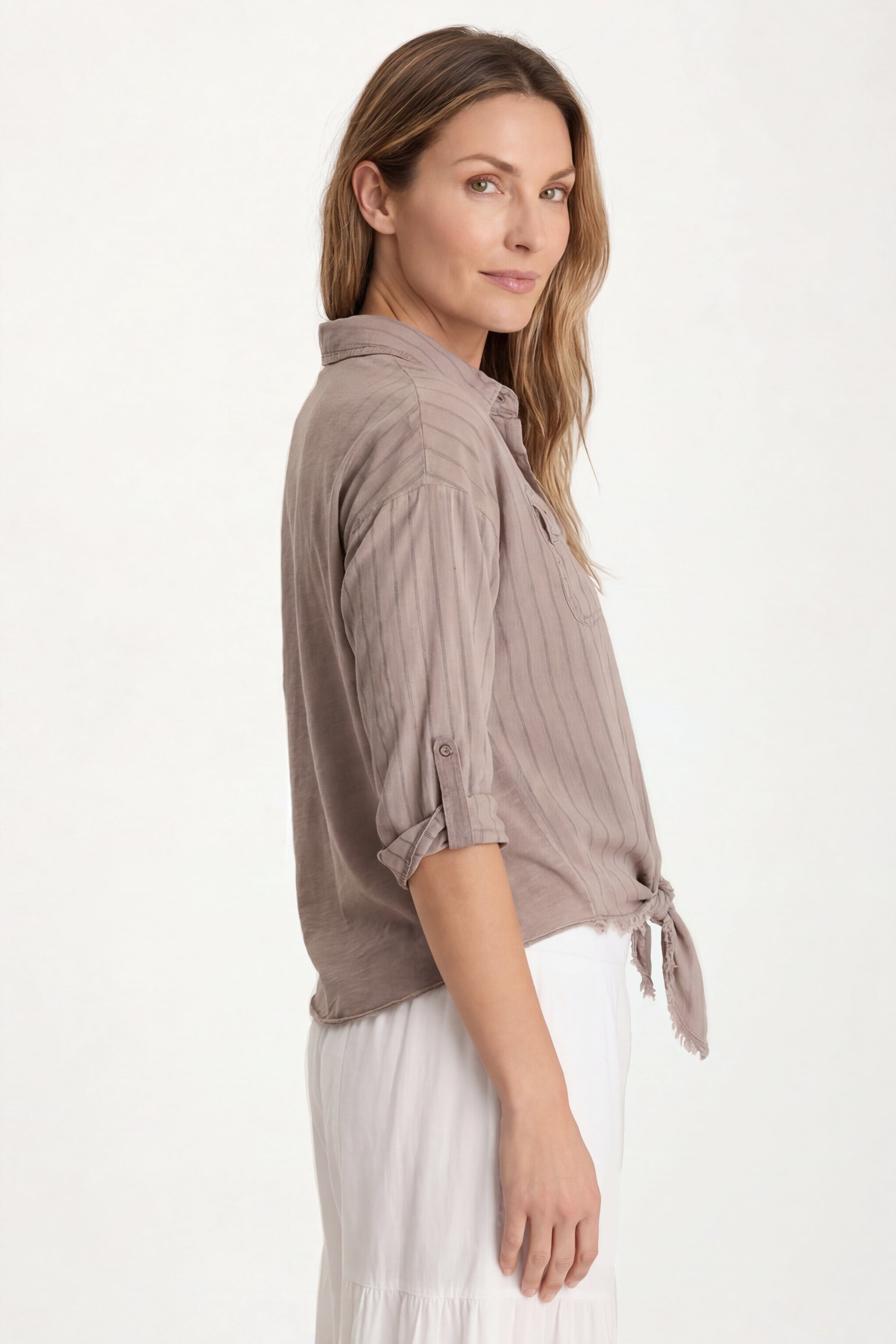 XCVI Kato Tie-Front Top with Flap Pockets 